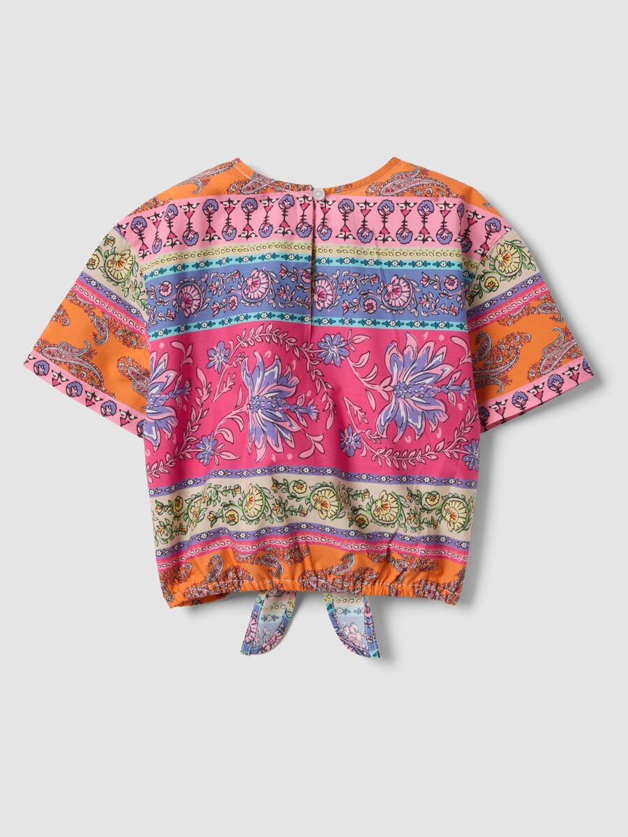 Camicia multicolor in puro cotone da bambina con nodo frontale_4
