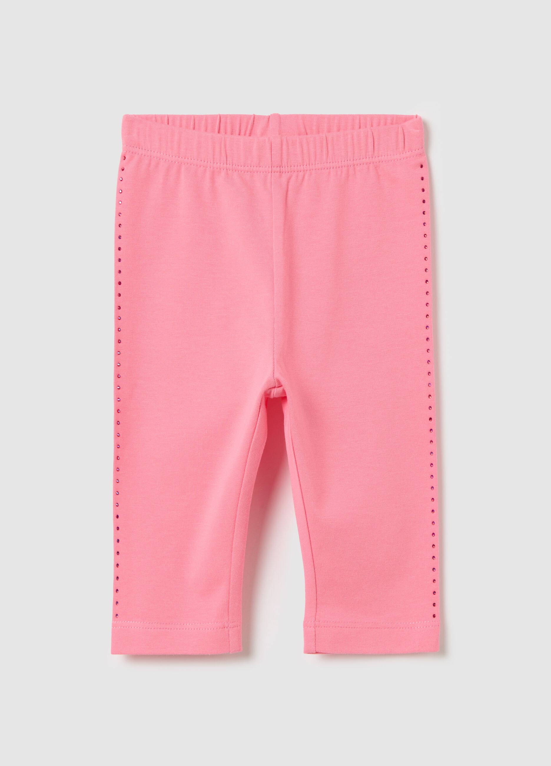 Pink three-quarter stretch leggings with diamantés