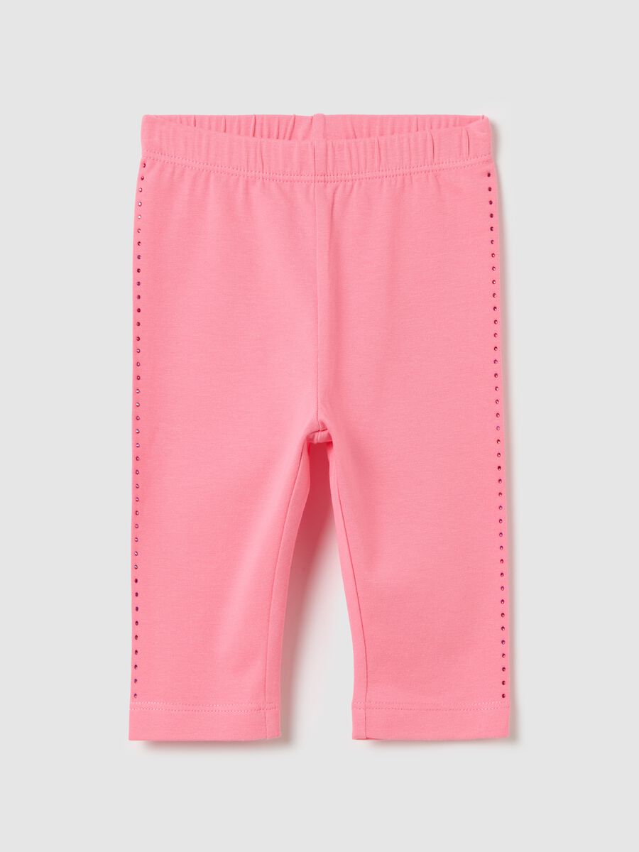 Pink three-quarter stretch leggings with diamantés_0
