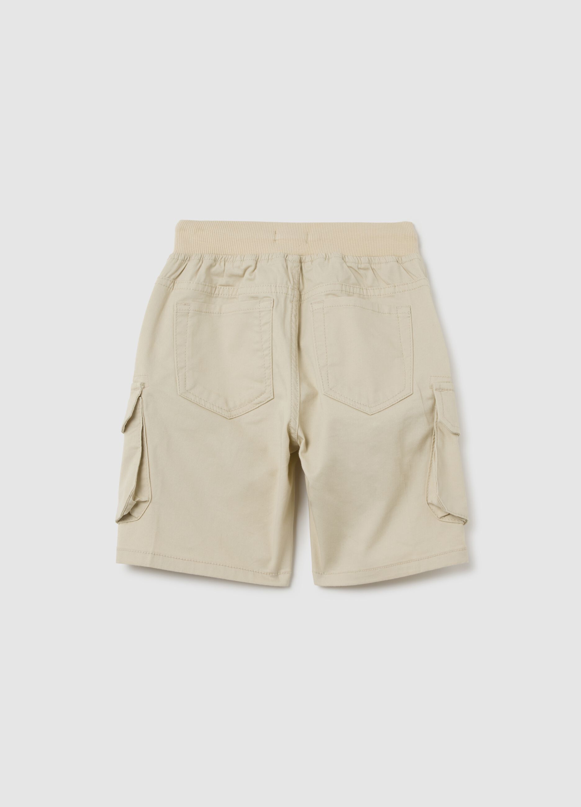 Beige regular fit stretch cotton children's shorts with side pockets