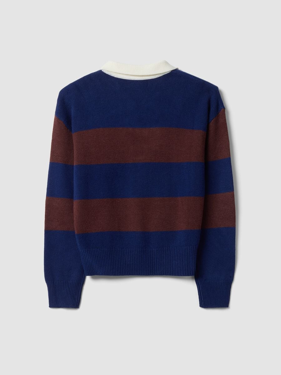 Blue striped viscose-blend polo-collar top, regular fit_6