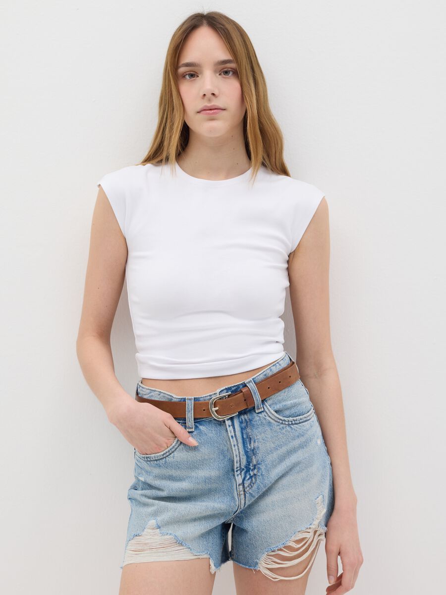 Women’s slim-fit tank top in white stretch cotton_0