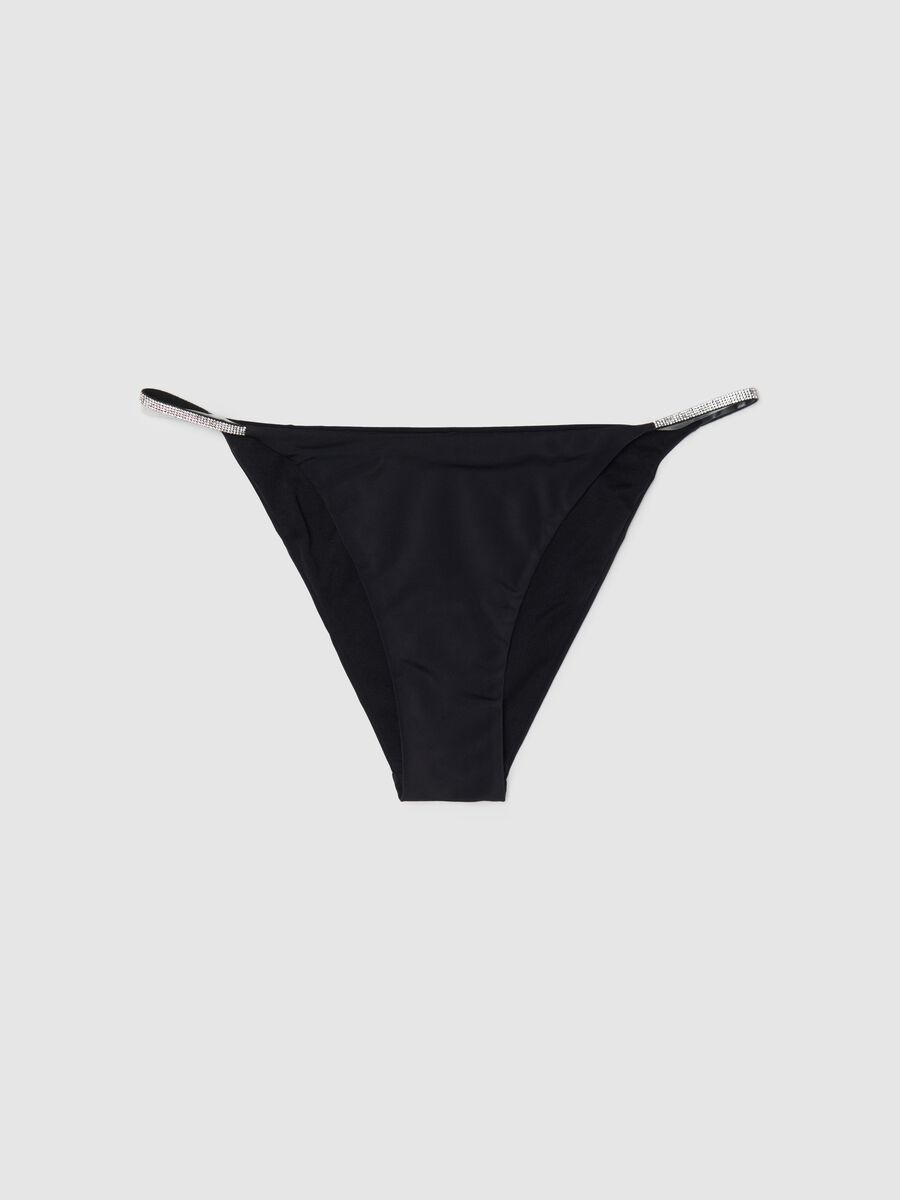 Women’s bikini briefs in black stretch fabric with diamanté details_0
