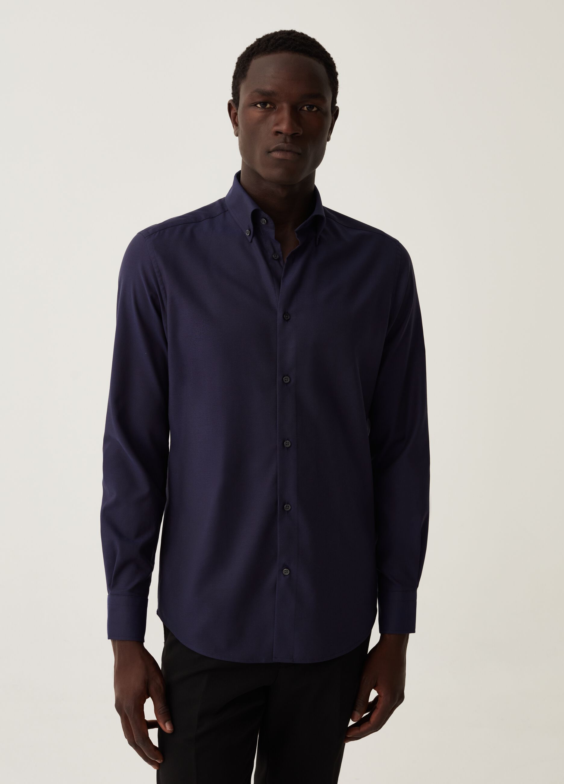 Camicia slim fit in cotone piquet_1