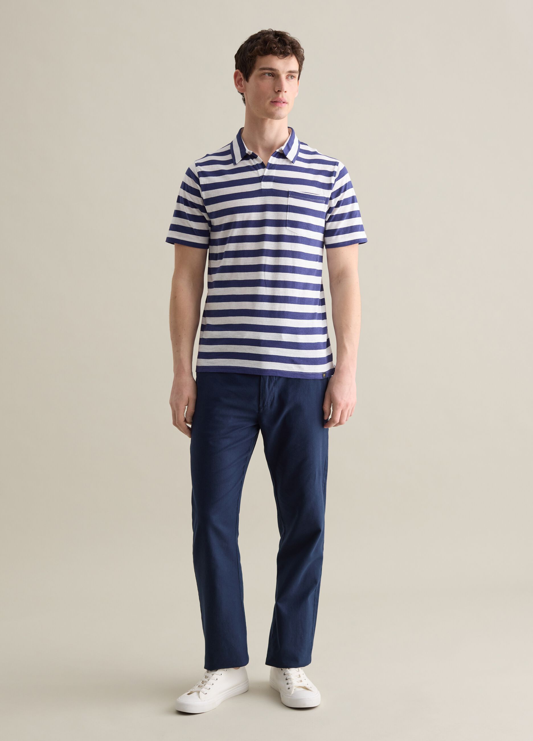 White and Blue Stripe Cotton Polo by Piombo