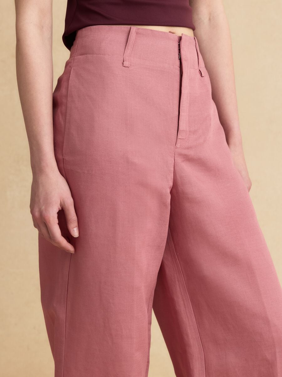Pantaloni formal rosa in misto lino e viscosa wide leg_3