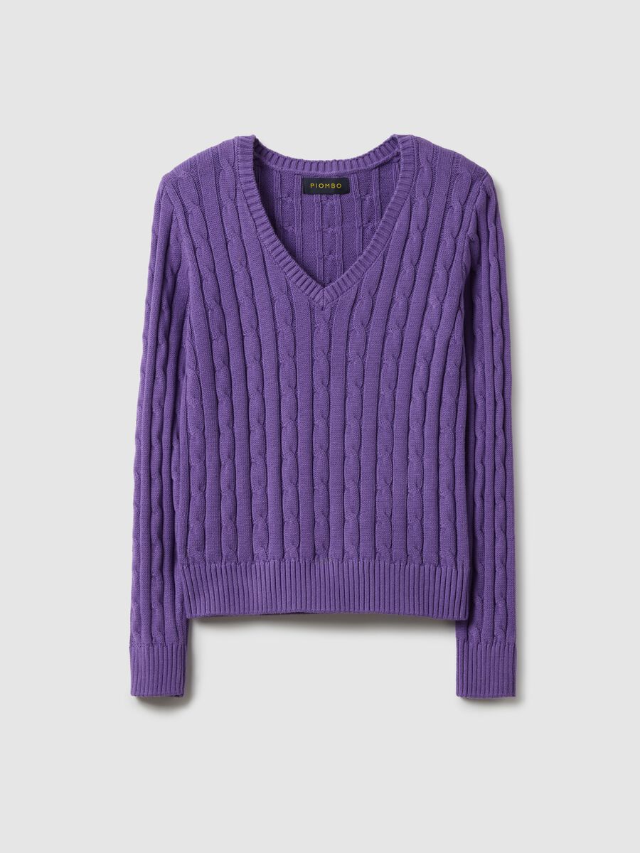 Purple pure cotton regular fit pullover with cable knit_0