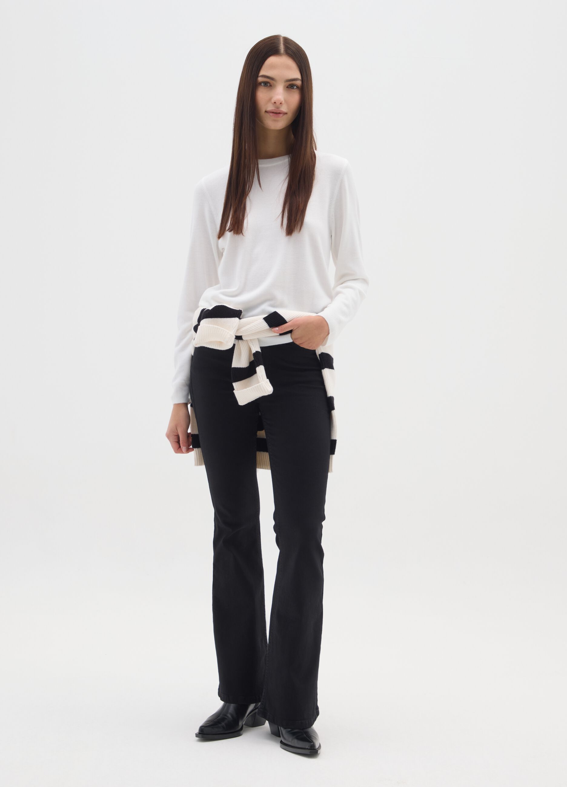 Black regular fit top with round neckline