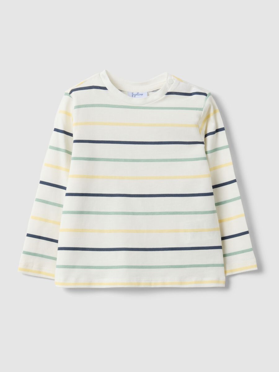 Long-sleeve pure cotton multicolour striped T-shirt_0