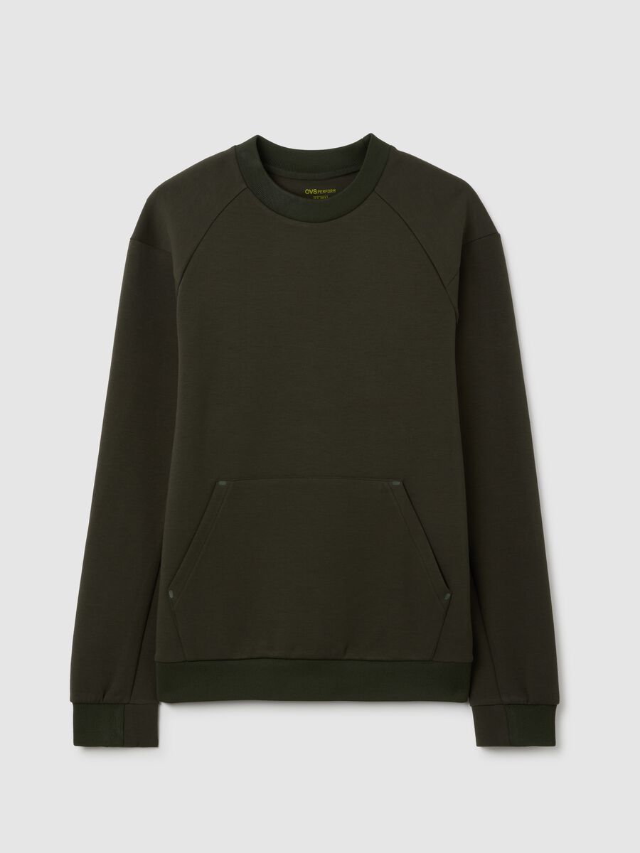 Green Cotton Blend Sweatshirt with Front Pocket_5