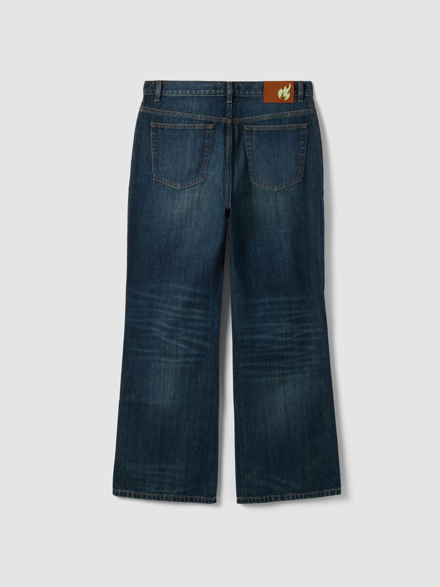 Blue pure-cotton flared denim jeans_5