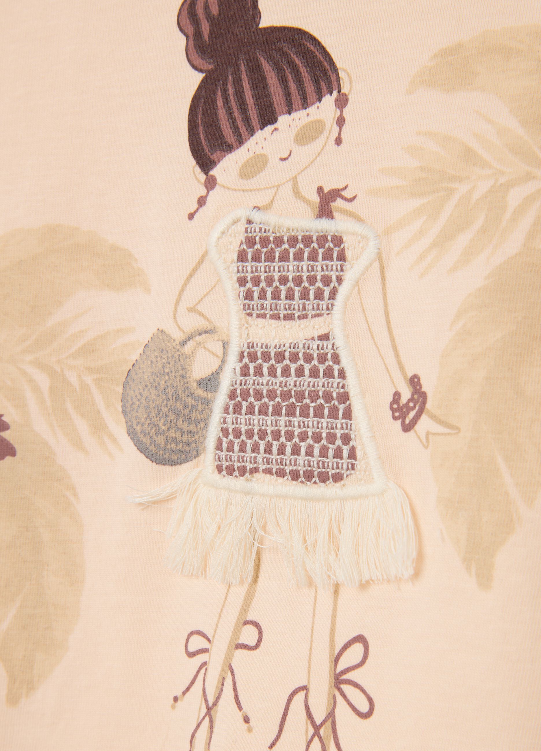 Girl's beige pure cotton regular fit T-shirt with print