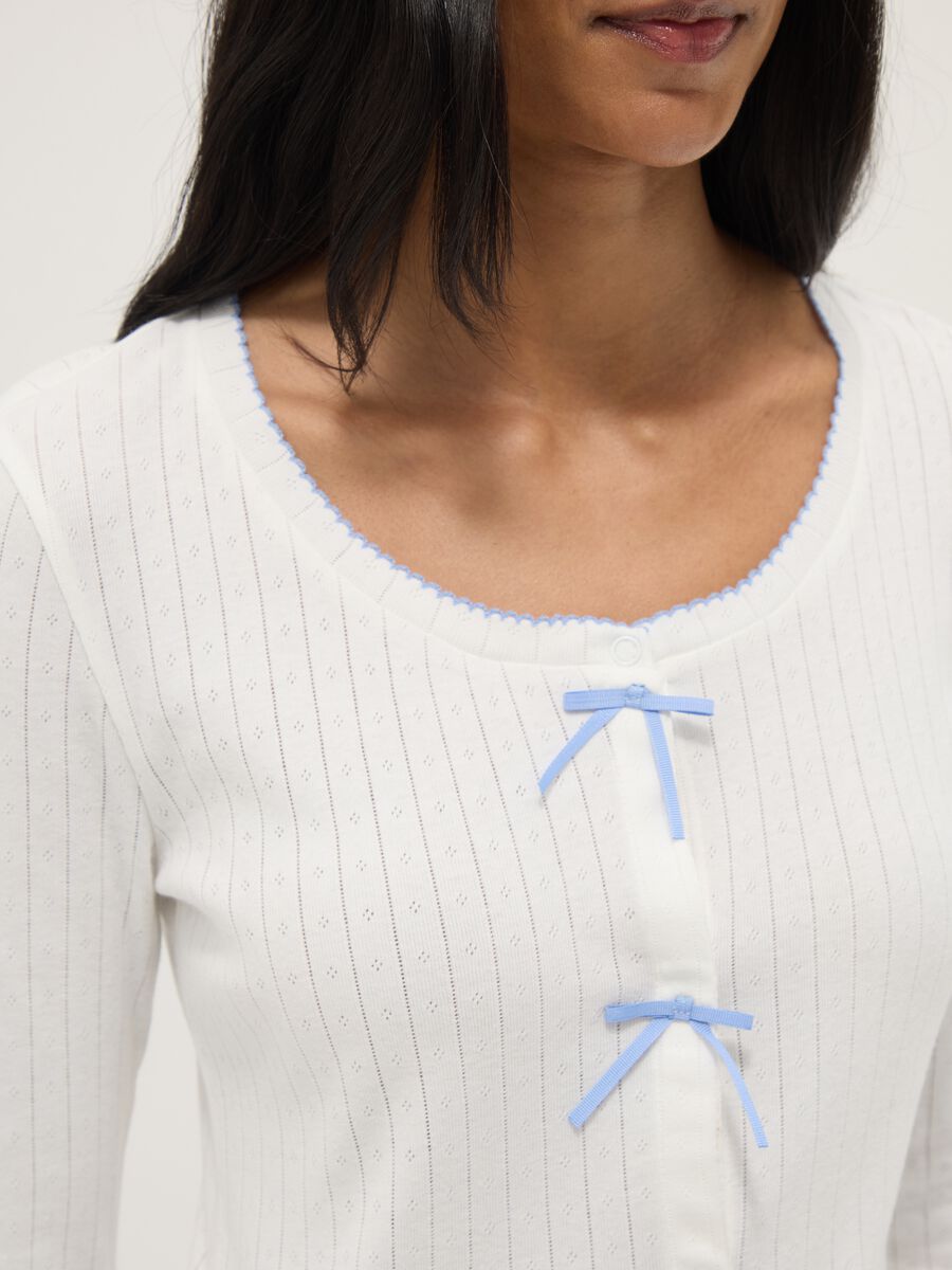 Camicia da pigiama in puro cotone bianca regular fit con ricami_3
