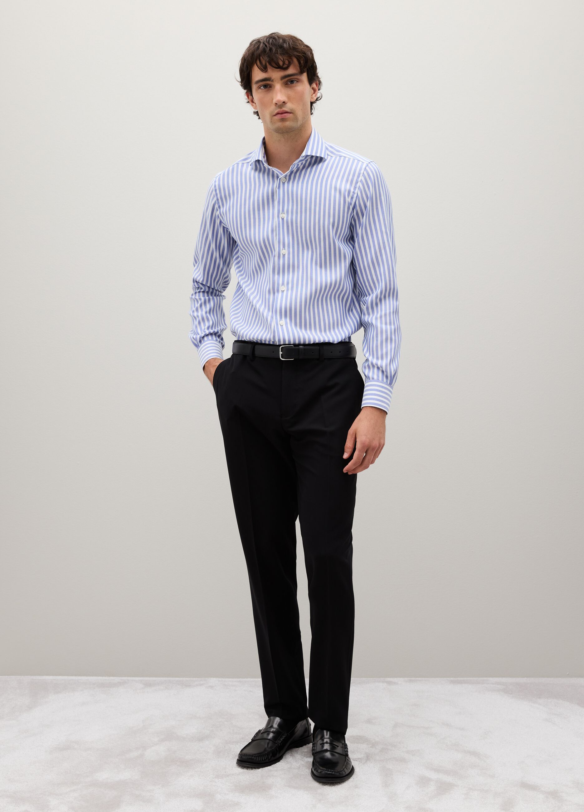 Slim fit pure cotton striped shirt