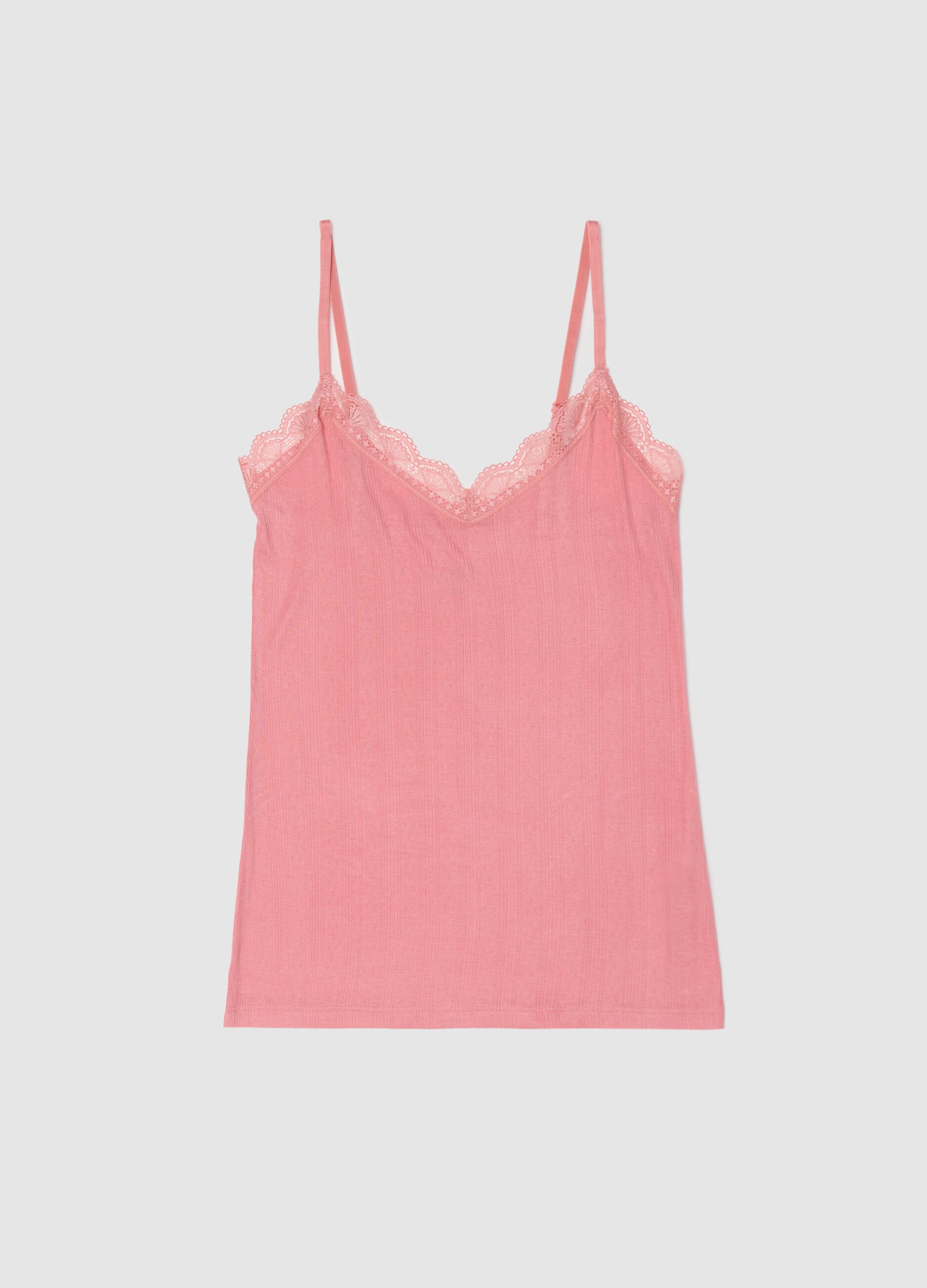 Pointelle vest with V neck with lace