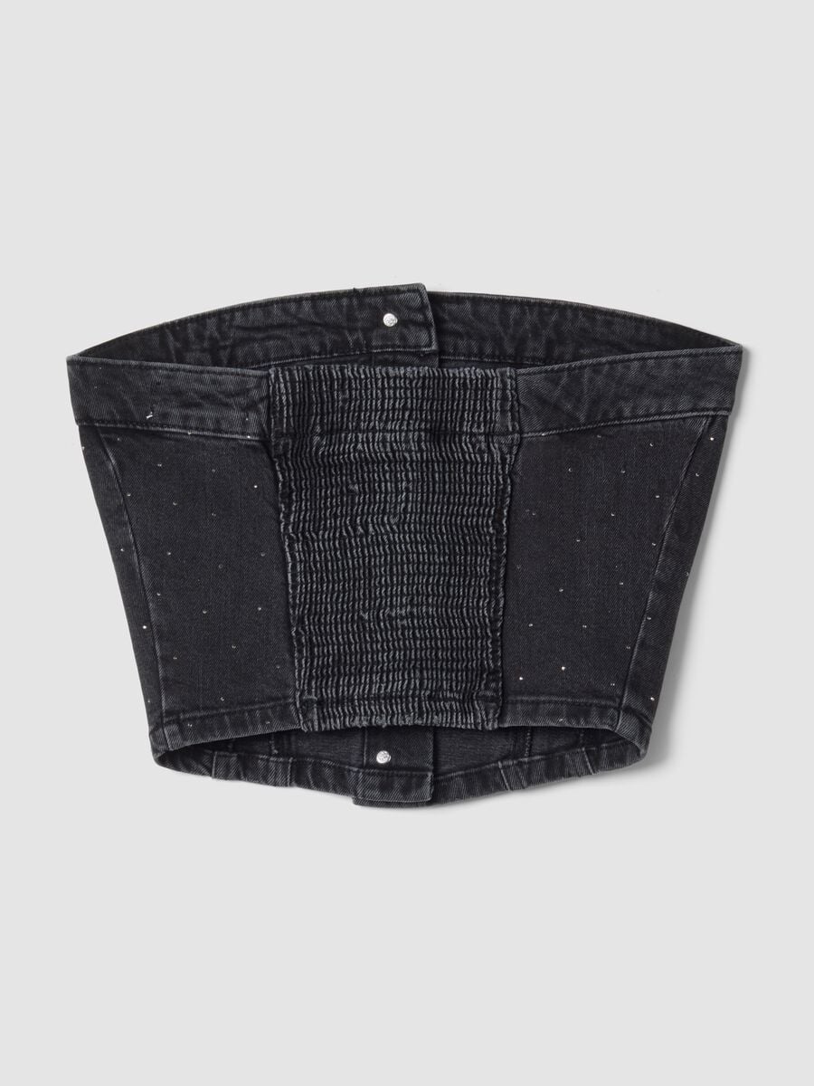 Top bandeau nero crop in cotone elasticizzato denim_2