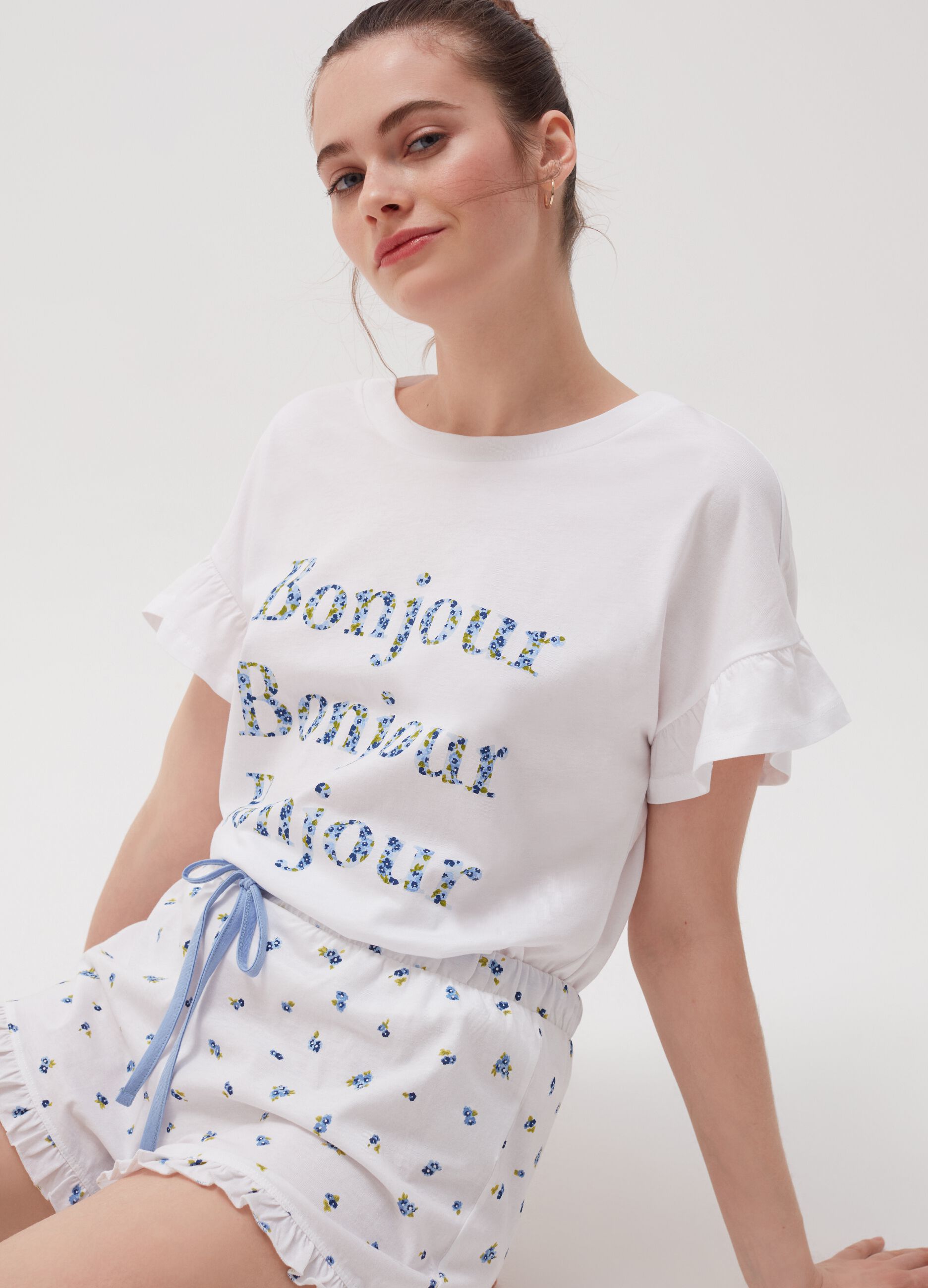 Cotton pyjama top with print