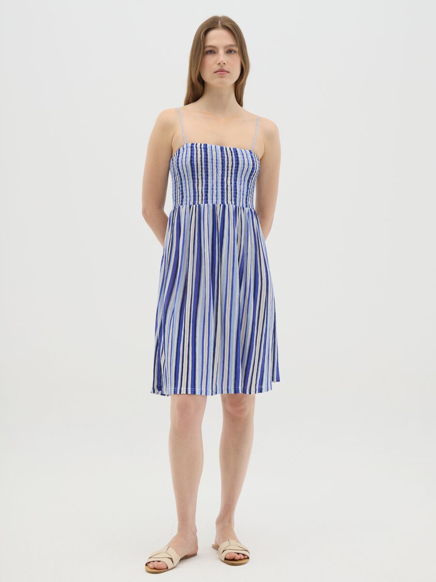 Women's midi dress in multicolour fabric with smocked top_0