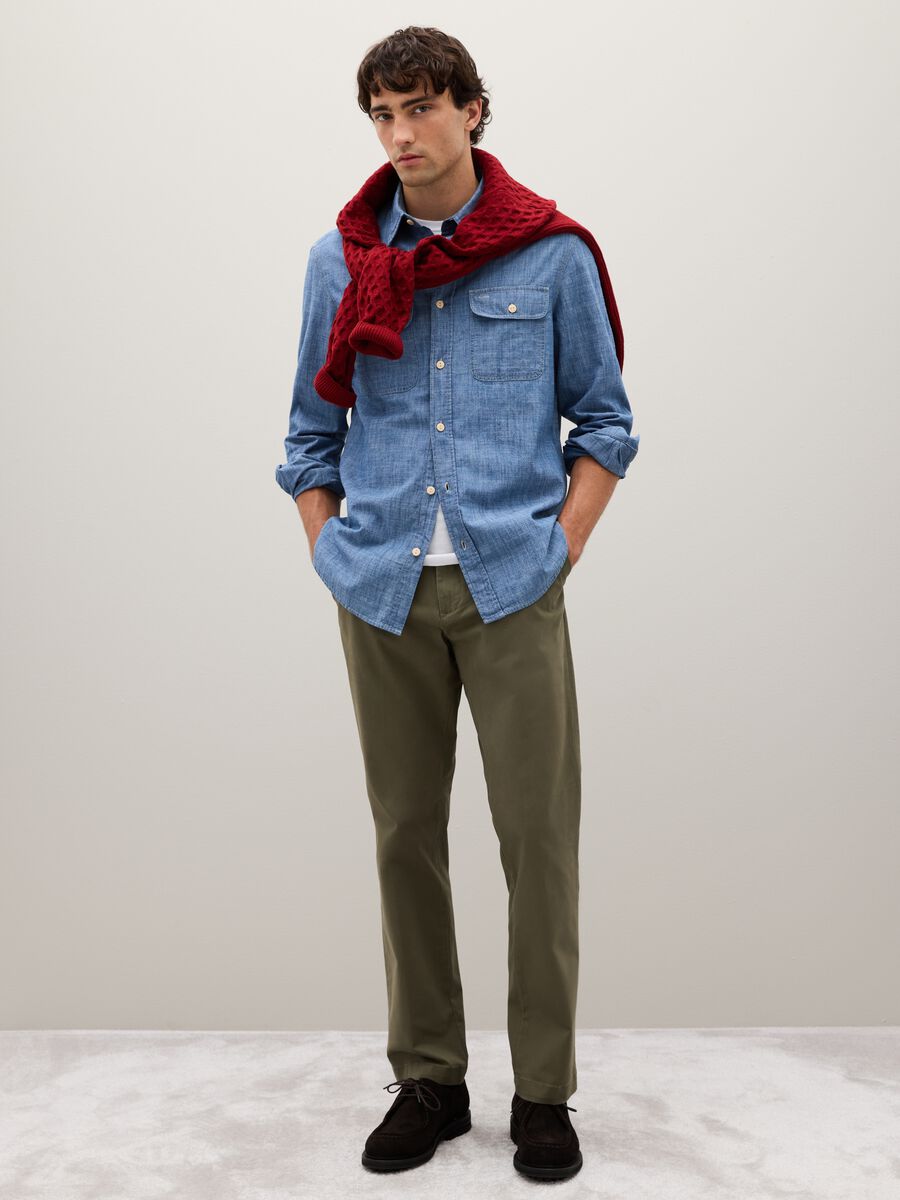 Camicia in puro cotone blu regular fit_1