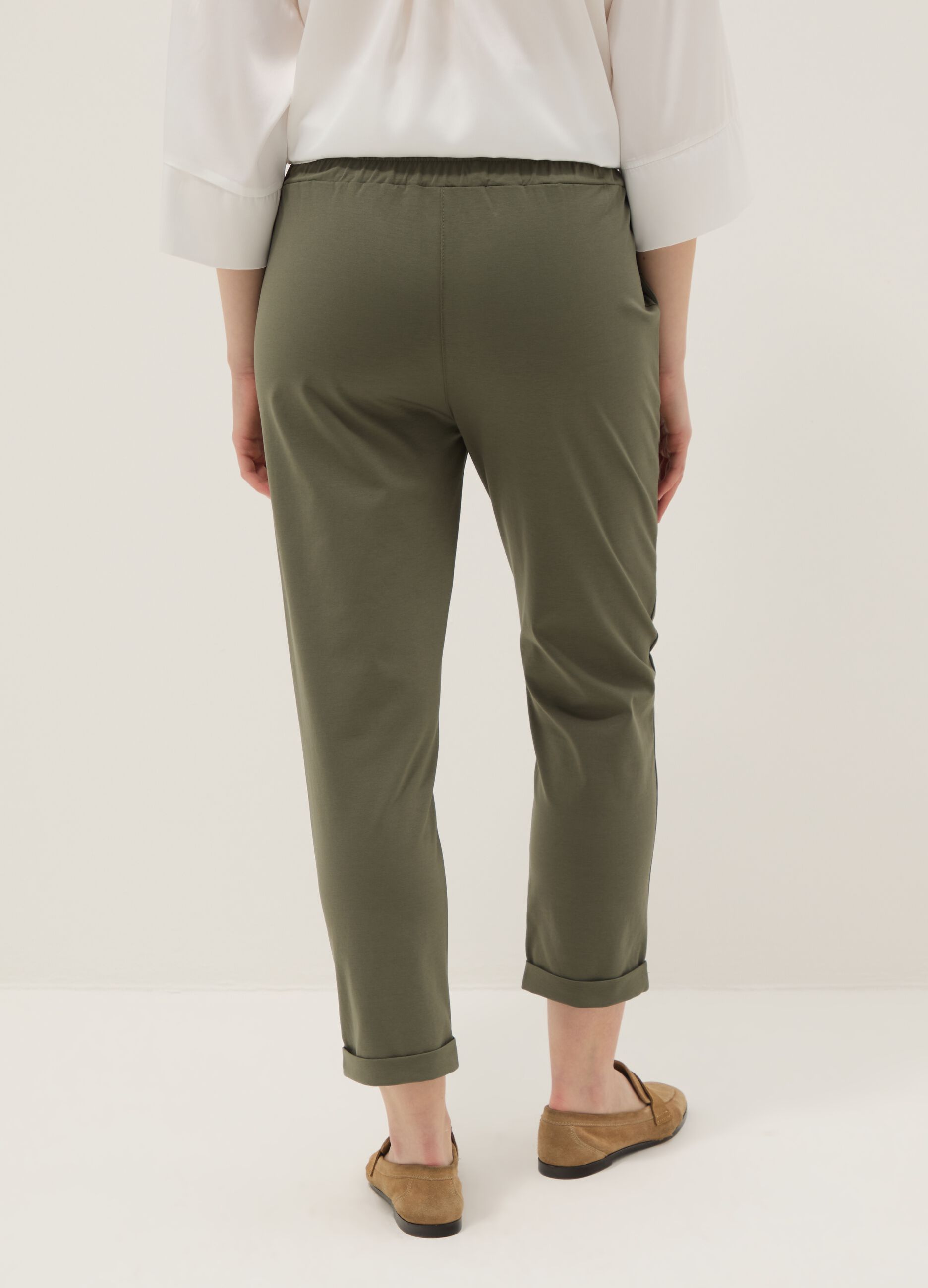 Green Regular Fit Stretch Cotton Blend Trousers
