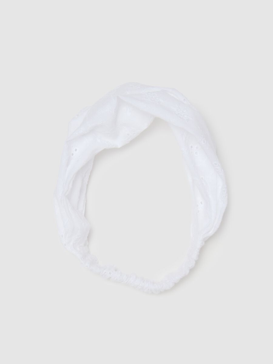 White pure cotton baby headband with embroidery_0