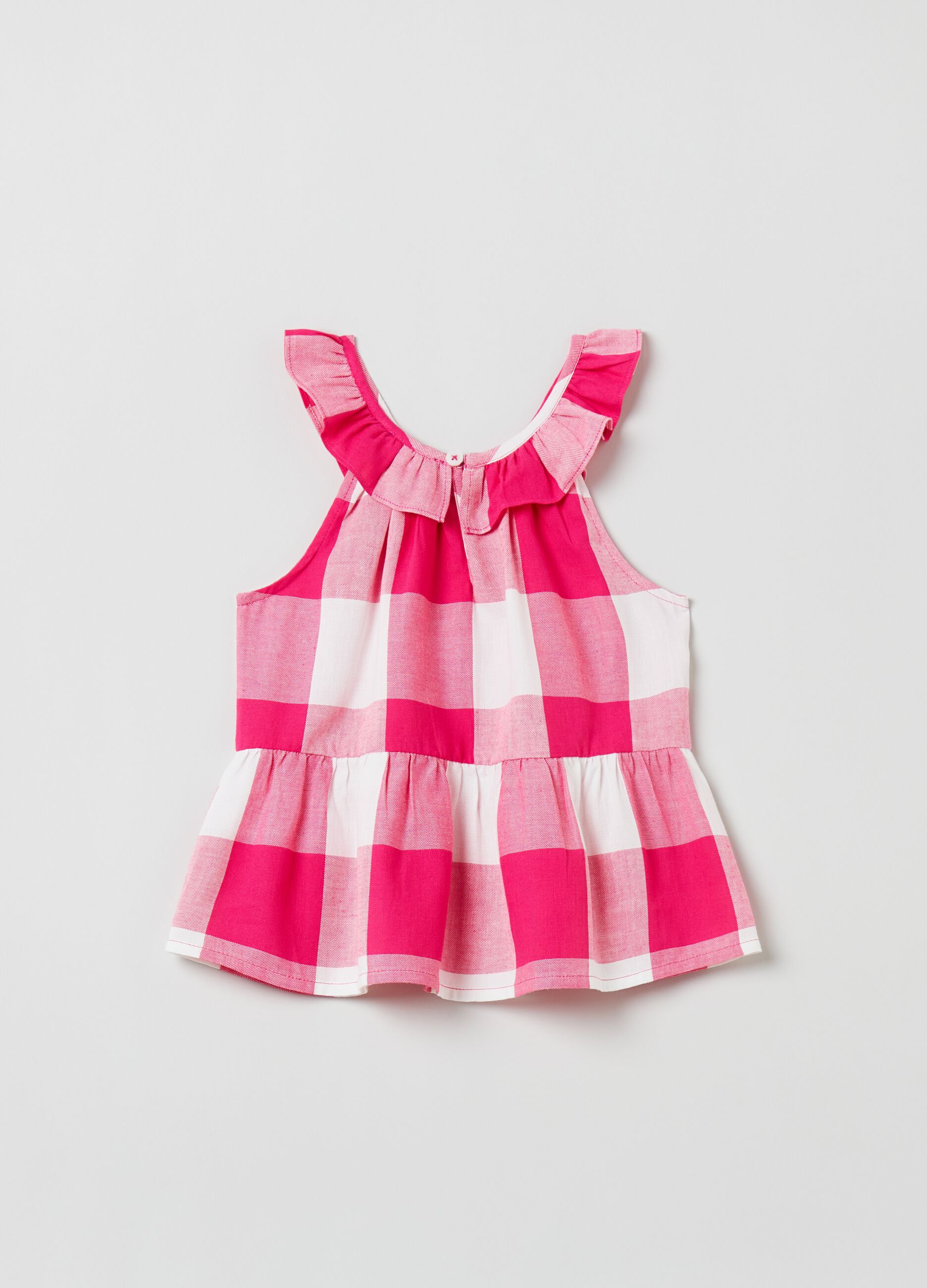 Blusa smanicata in cotone a quadri_1