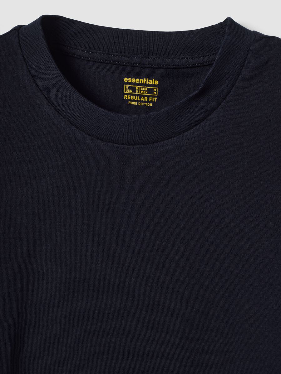 T-shirt blu in puro cotone girocollo a maniche lunghe regular fit_1