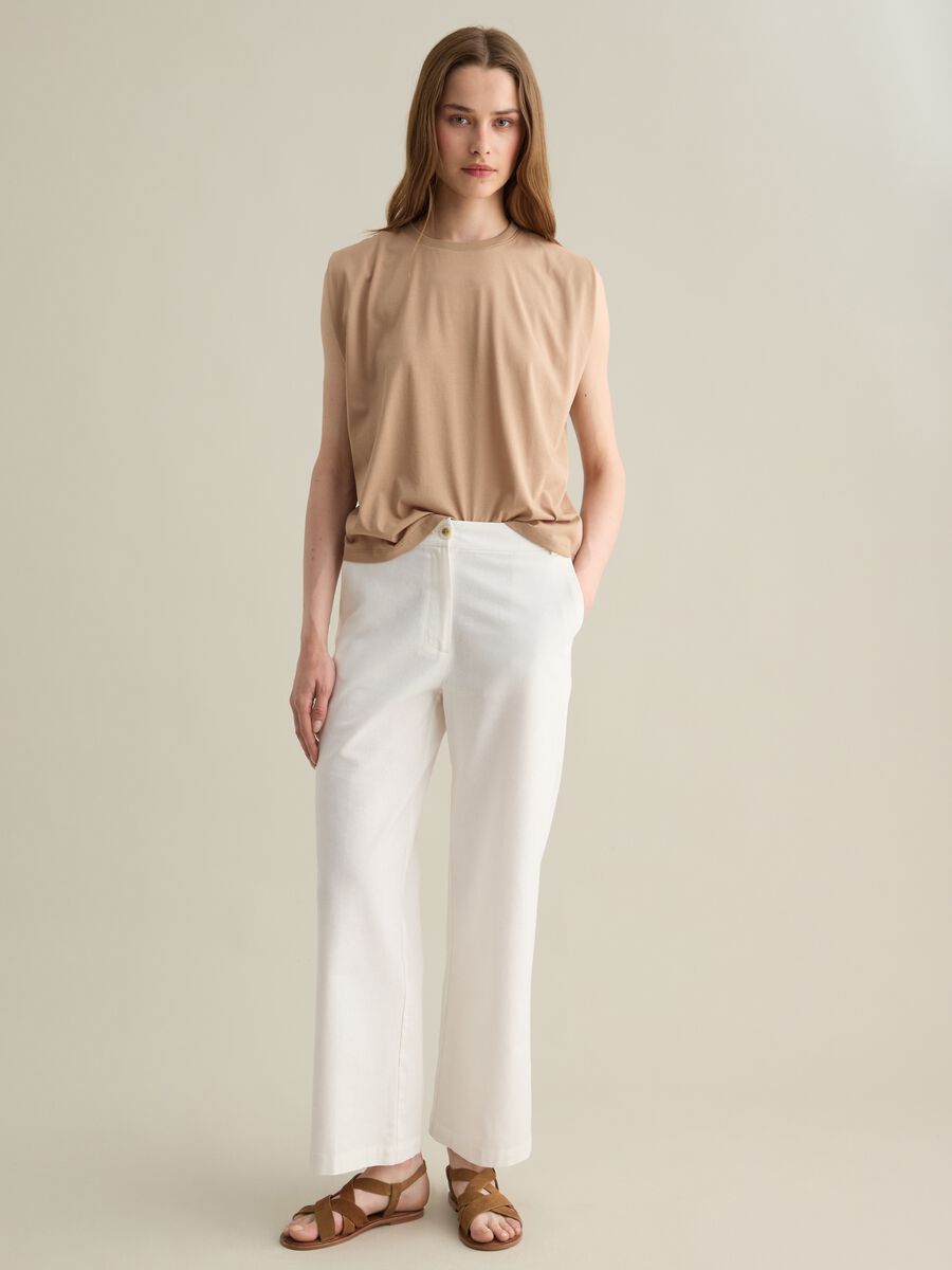 Beige short sleeve t-shirt in cotton and polyester blend_1