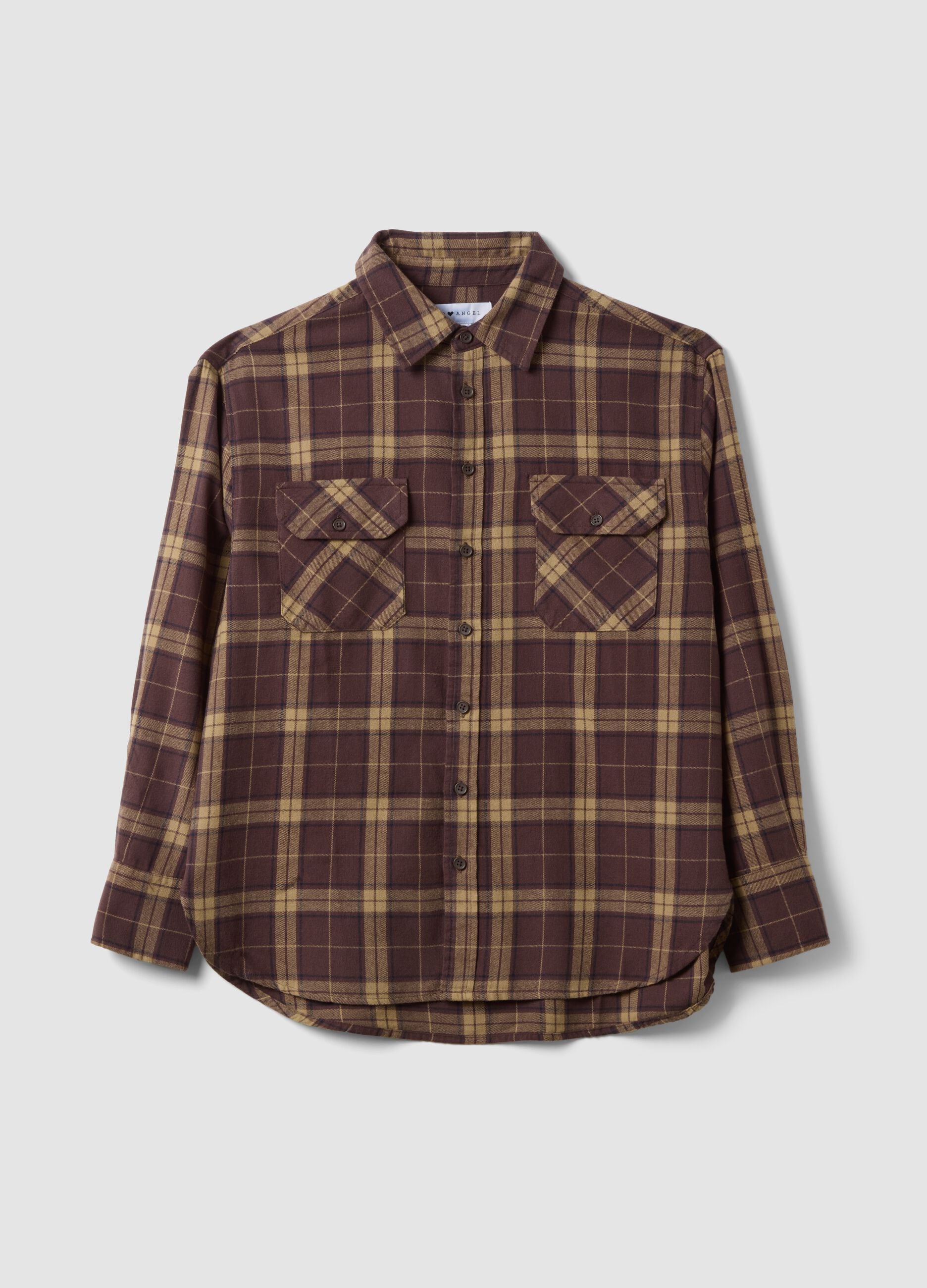 Camicia marrone a quadri in flanella di puro cotone regular fit