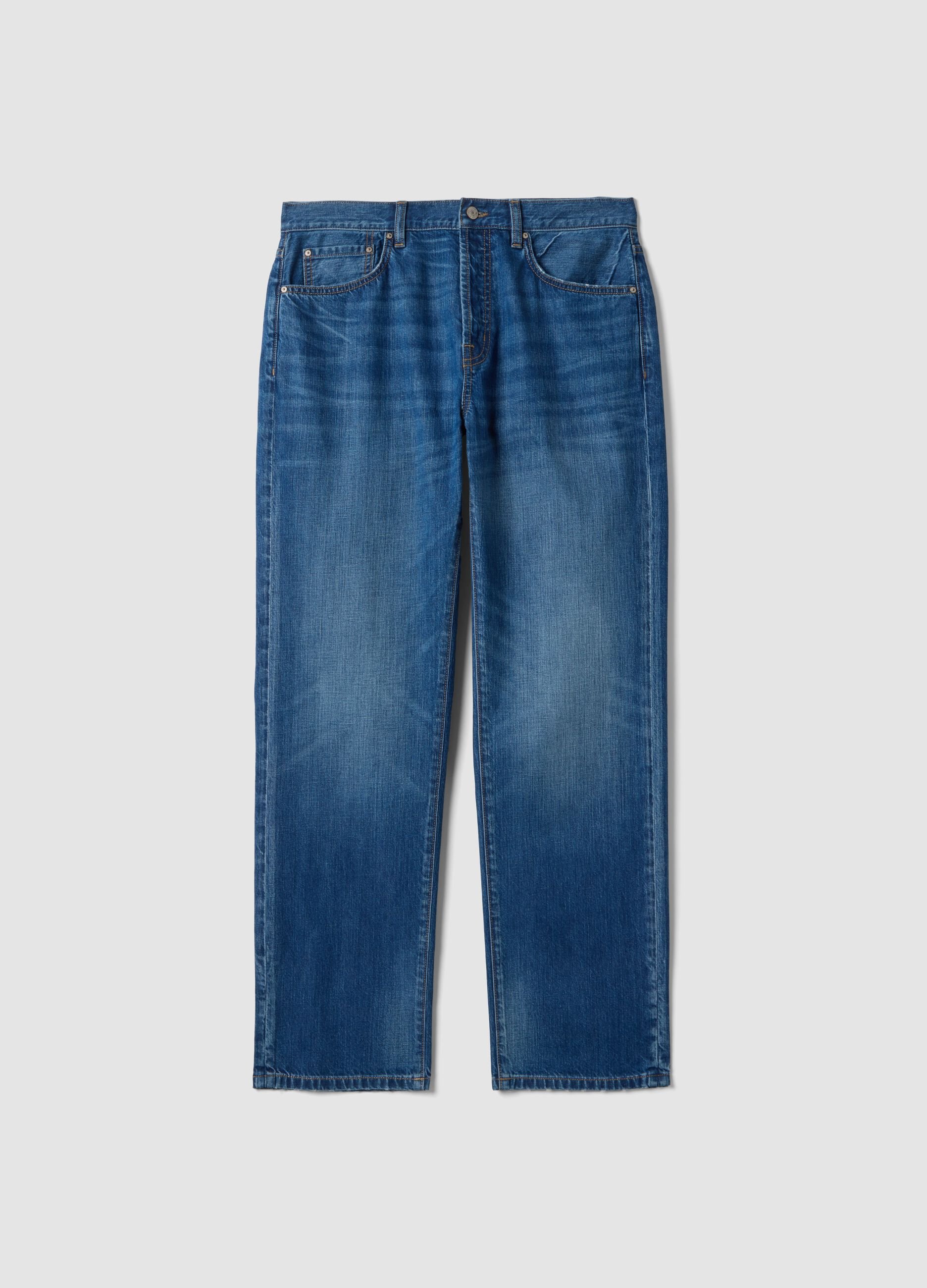 Jeans in misto cotone denim e lino blu regular fit