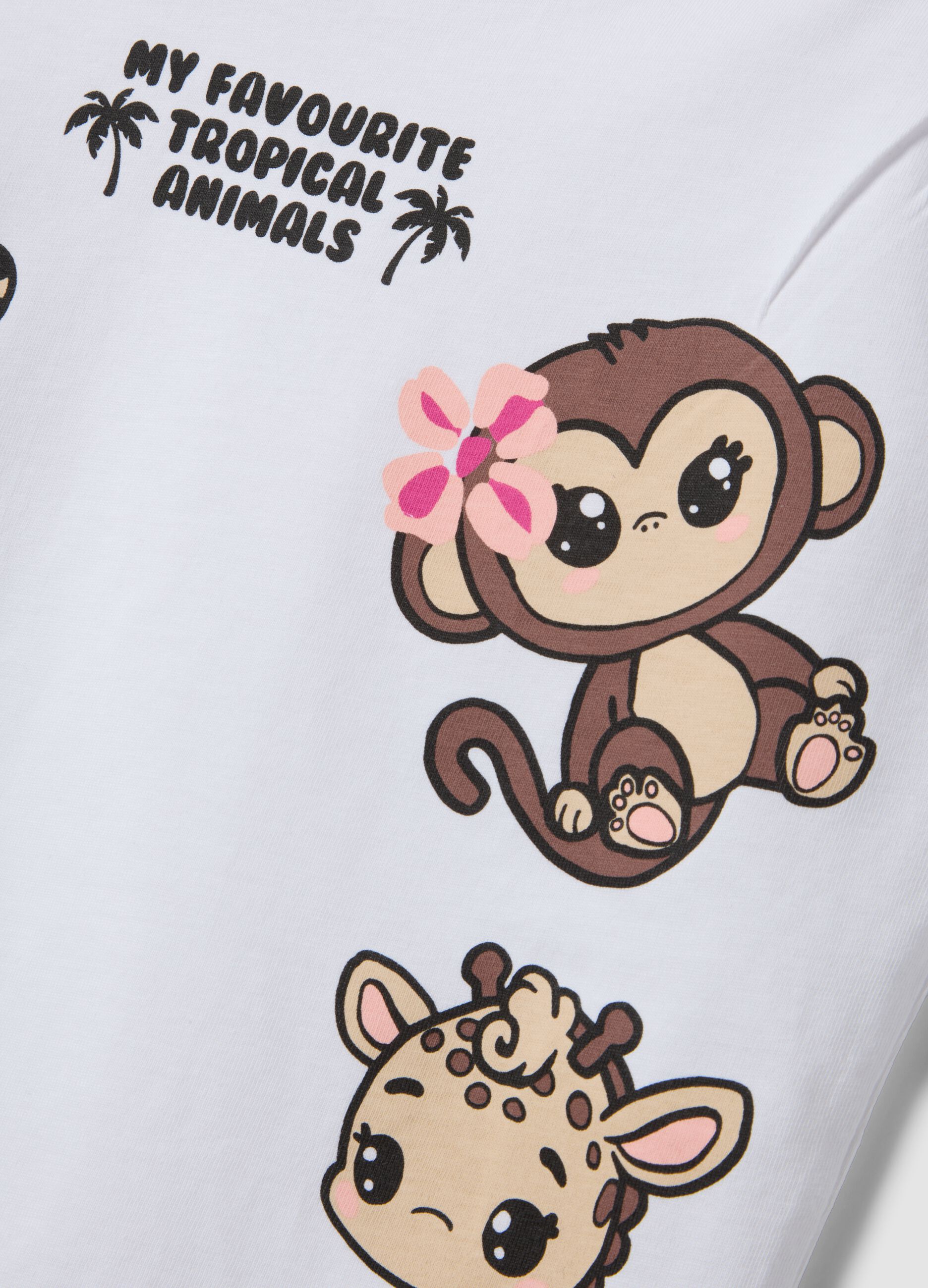 White pure cotton tank top with tropical print