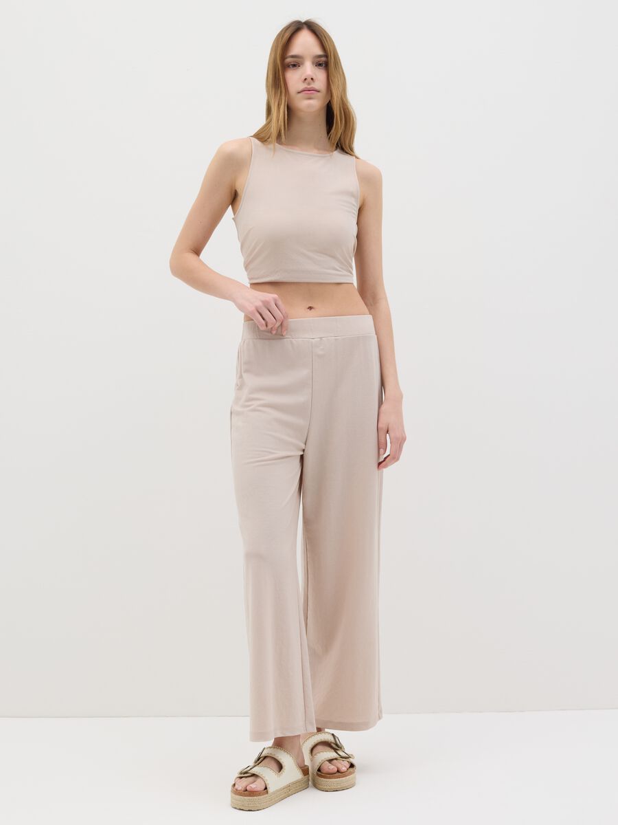 Women's beige regular-fit culottes in viscose blend_0
