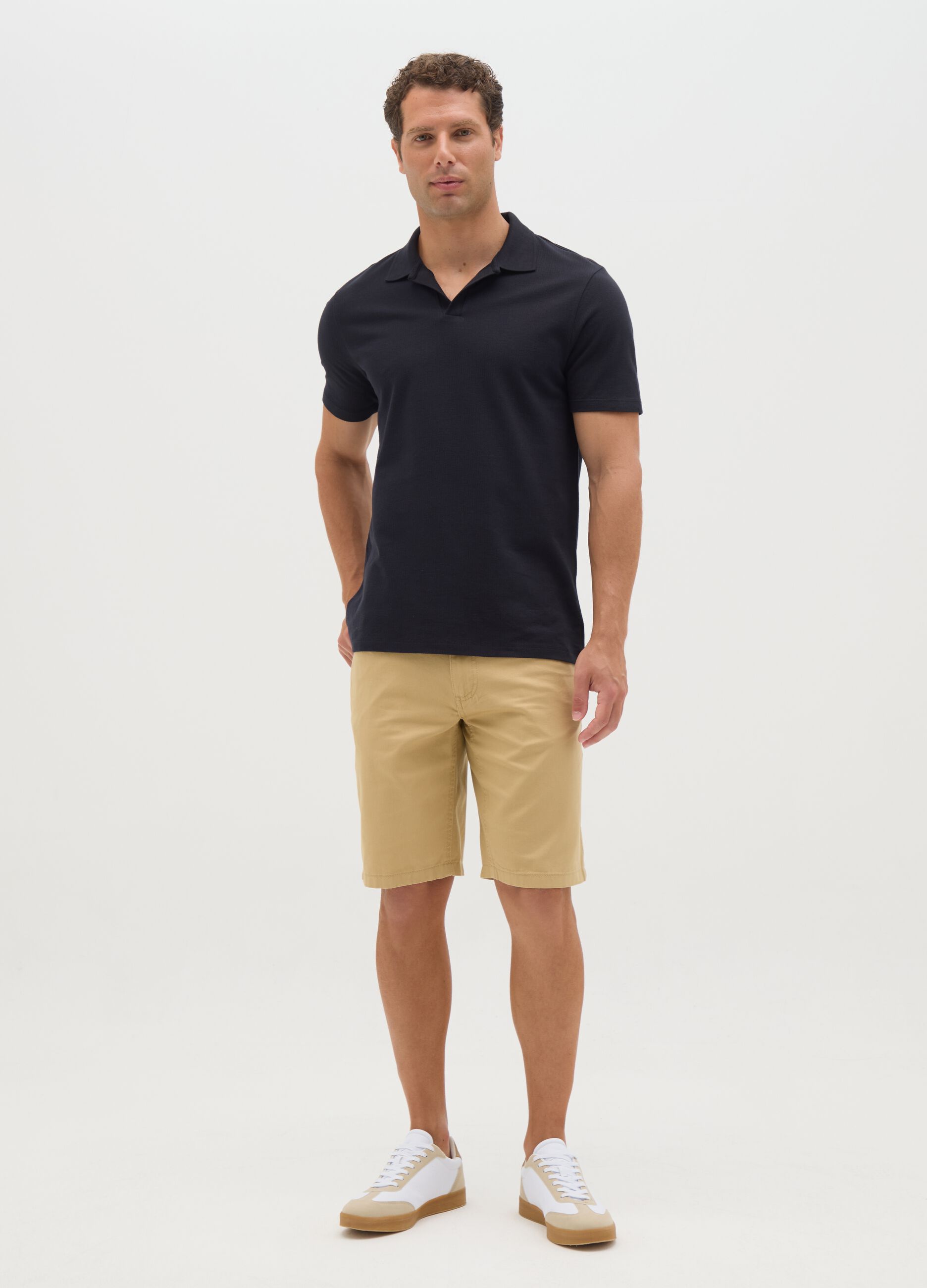 Men's beige pure cotton Bermuda shorts regular fit
