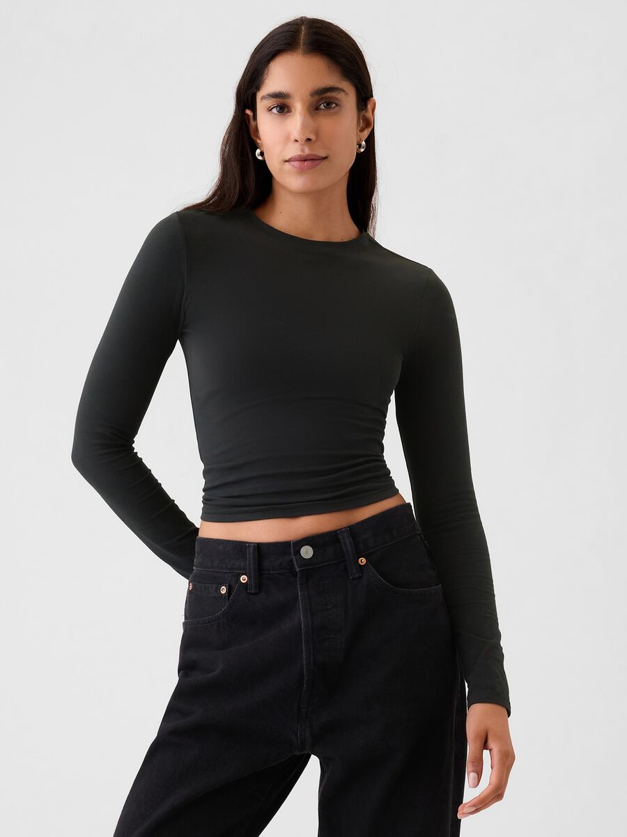 Black Long Sleeve Stretch T-Shirt_0