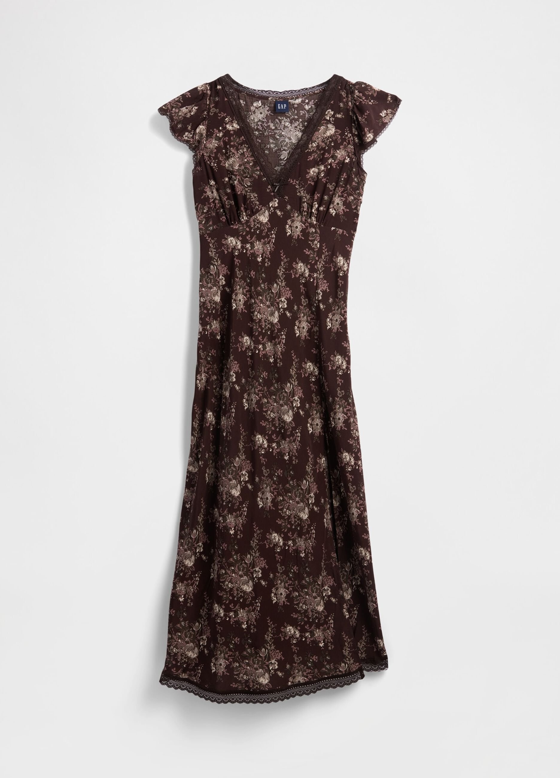 Brown pure viscose dress with floral print