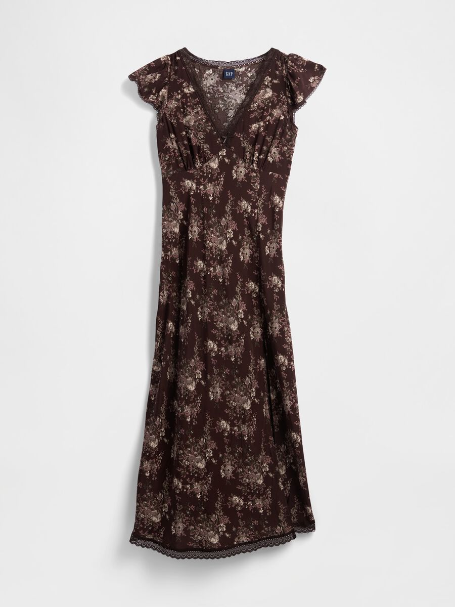Brown pure viscose dress with floral print_6