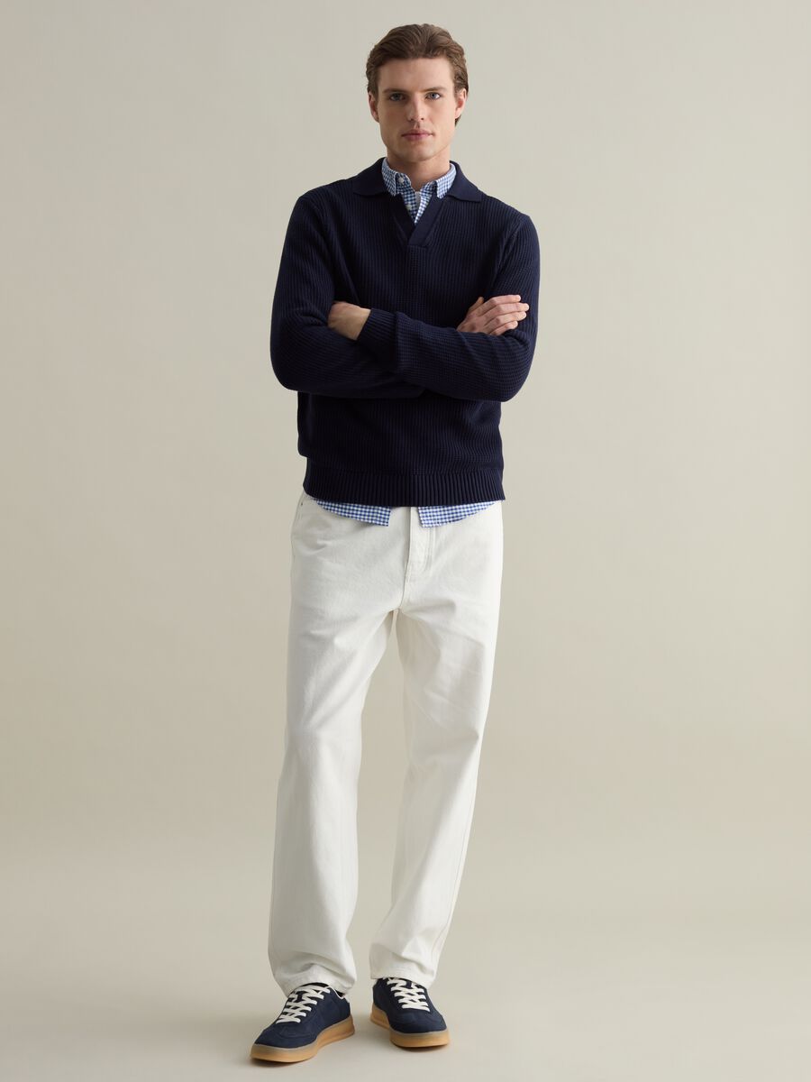 Pullover with polo neck and micro waffle weave_1