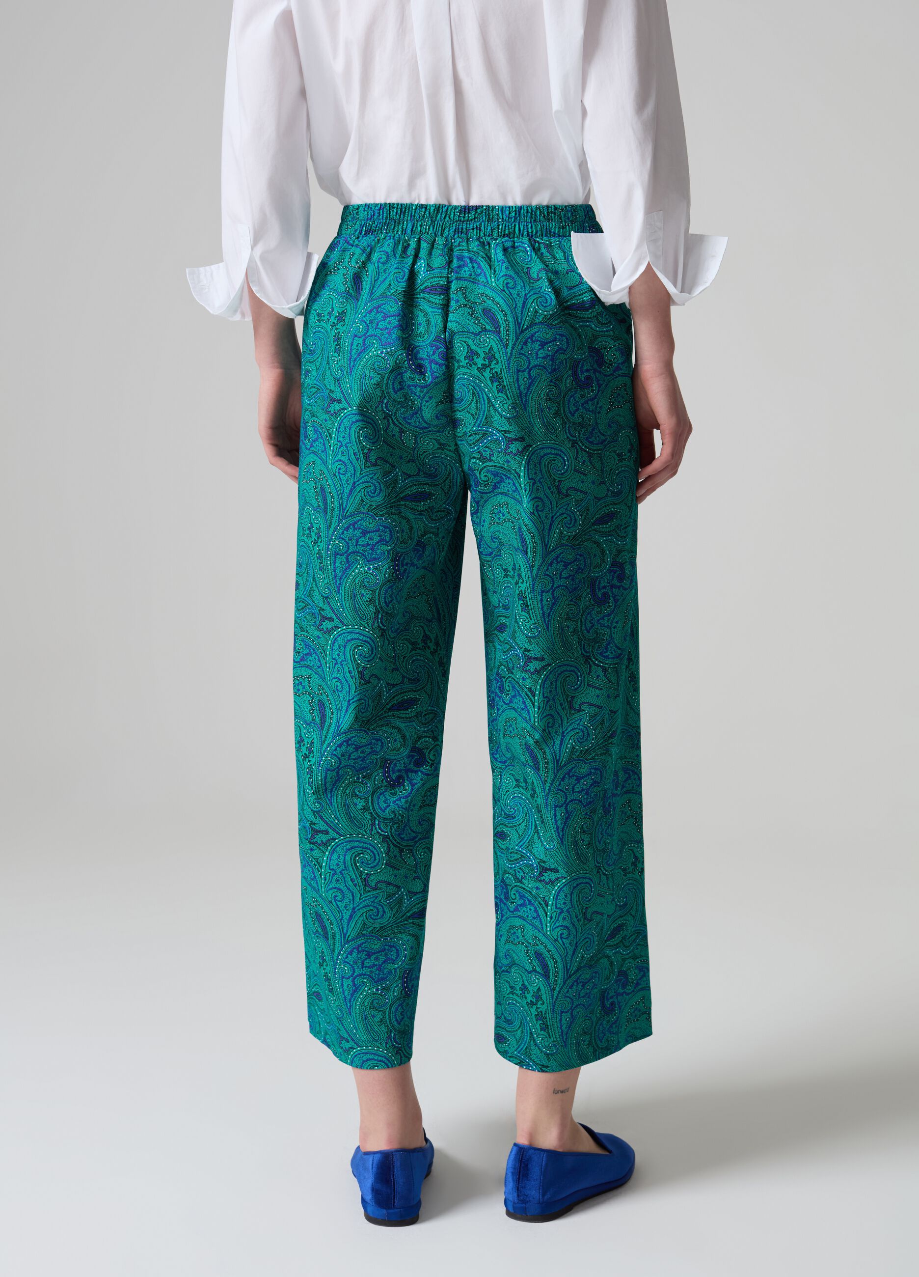 Pantalone crop wide leg con stampa paisley