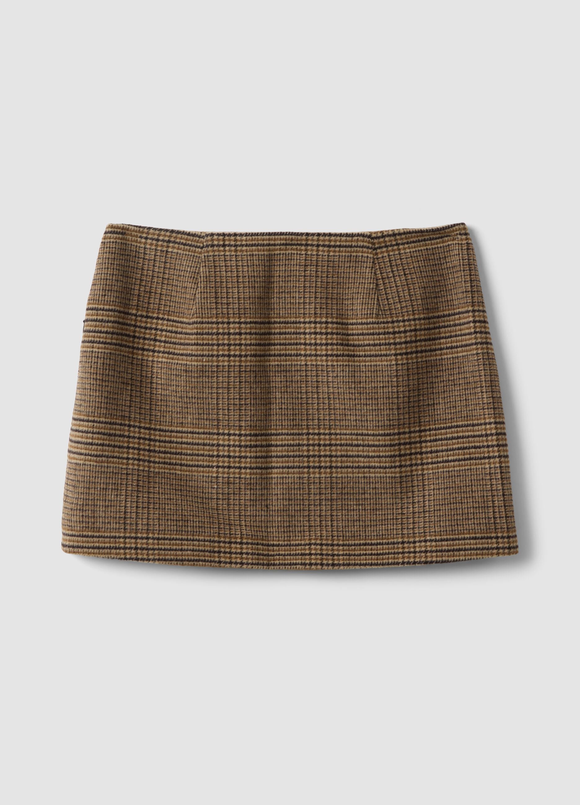 Brown wool-blend check mini skirt