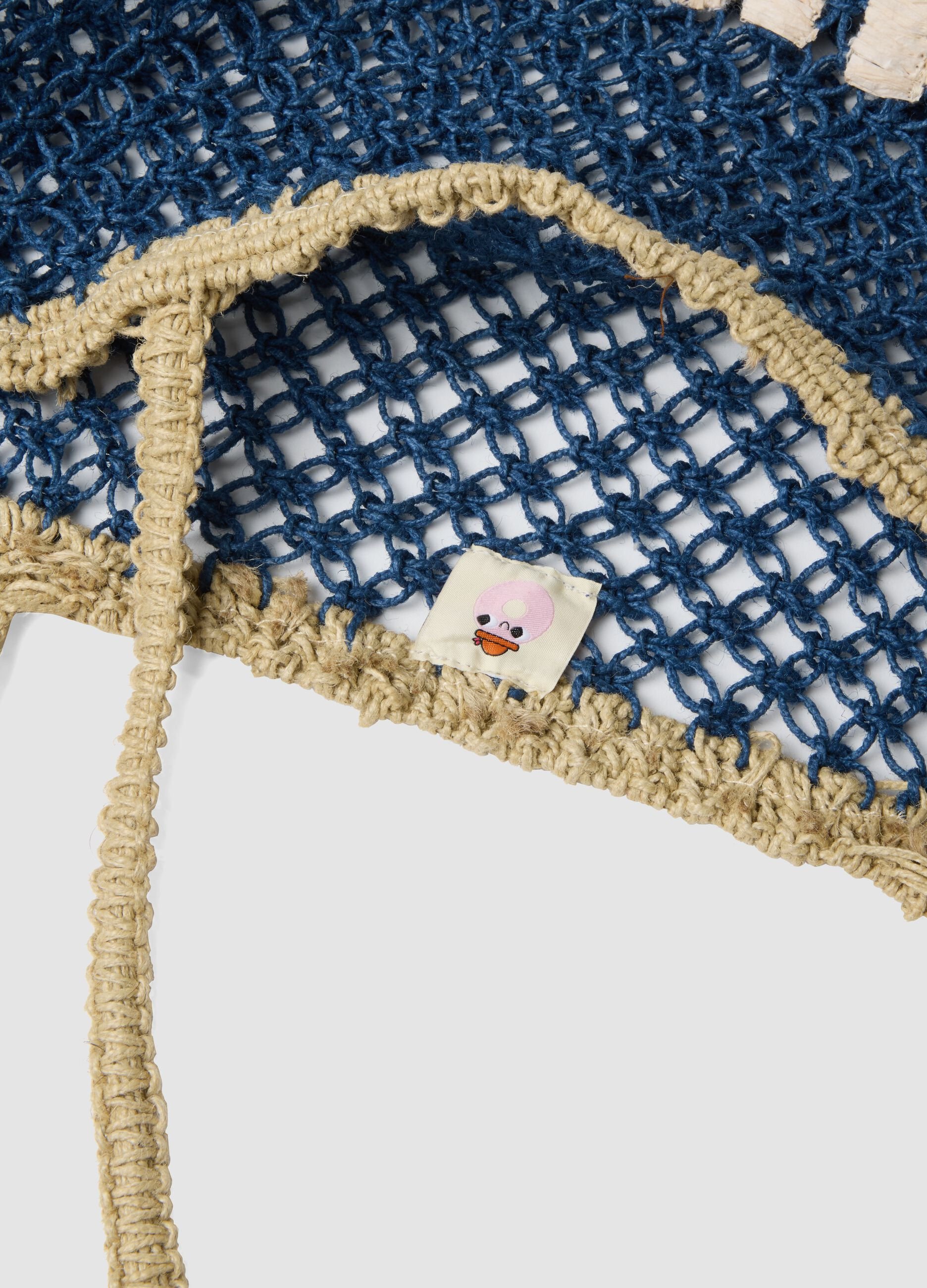 Multicolour open-knit jute-blend beach bag