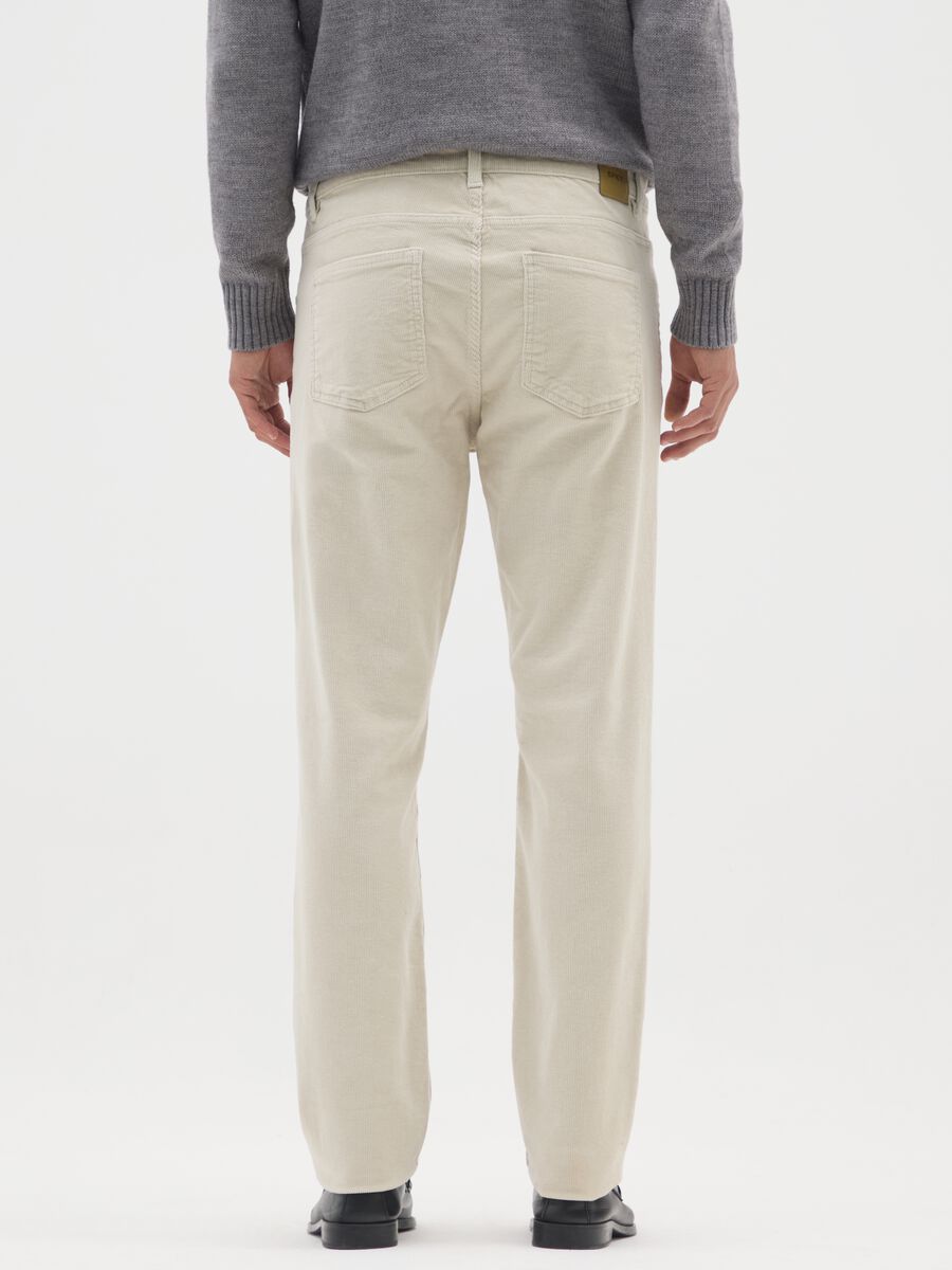 Beige slim fit stretch cotton ribbed trousers_2