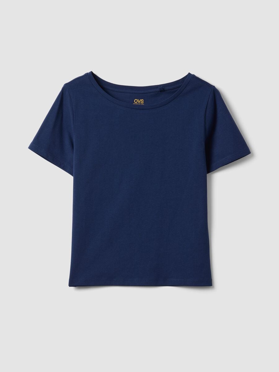 T-shirt blu in puro cotone a maniche corte_4