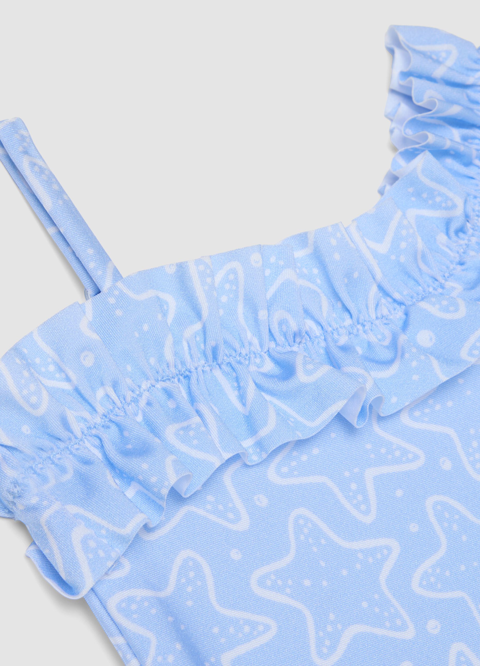 Baby girls&rsquo; light-blue stretch one-piece swimsuit with ruffles