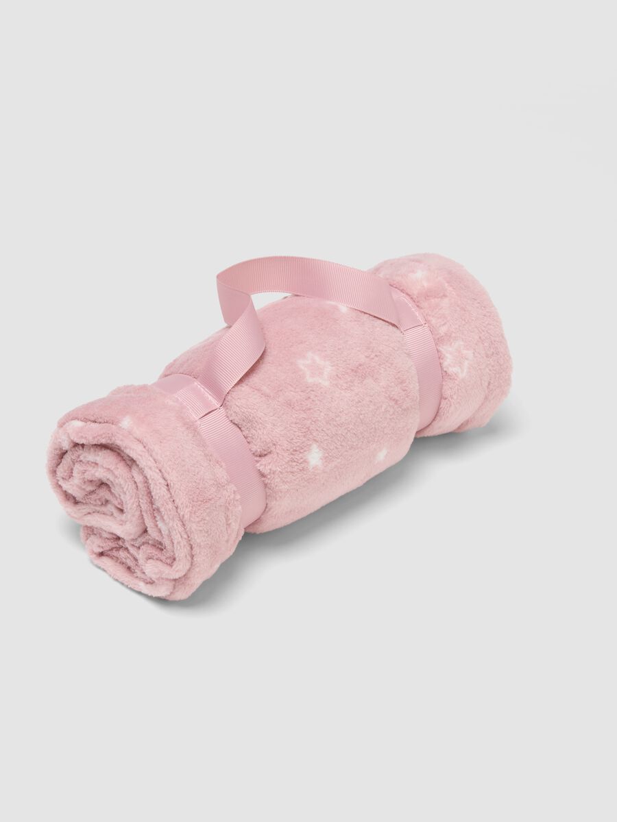 Copertina rosa con stampa stelle per culla effetto pelliccia_0