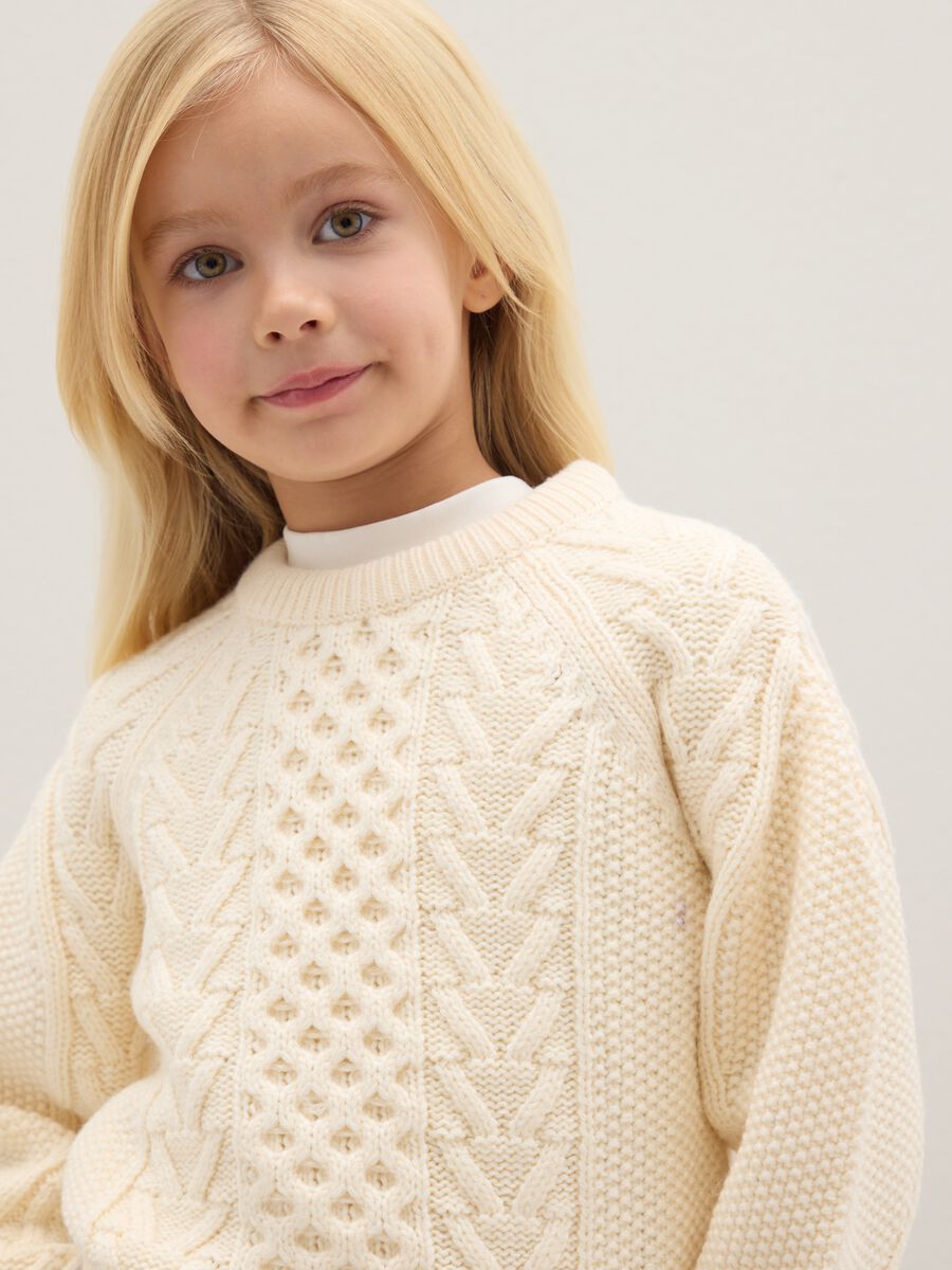 Pullover beige da bambina regular fit con design a maglia_2
