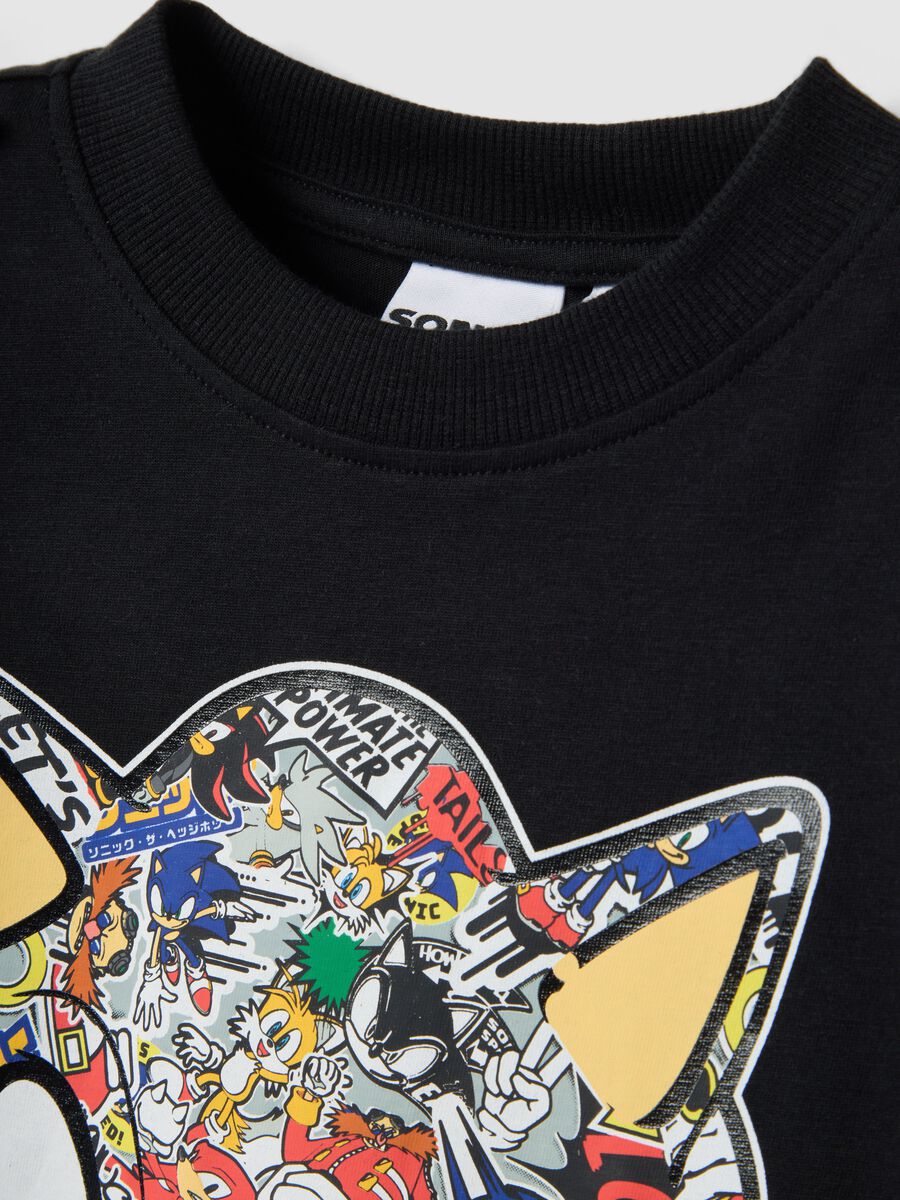 Children's black t-shirt in pure cotton with Sonic print_2