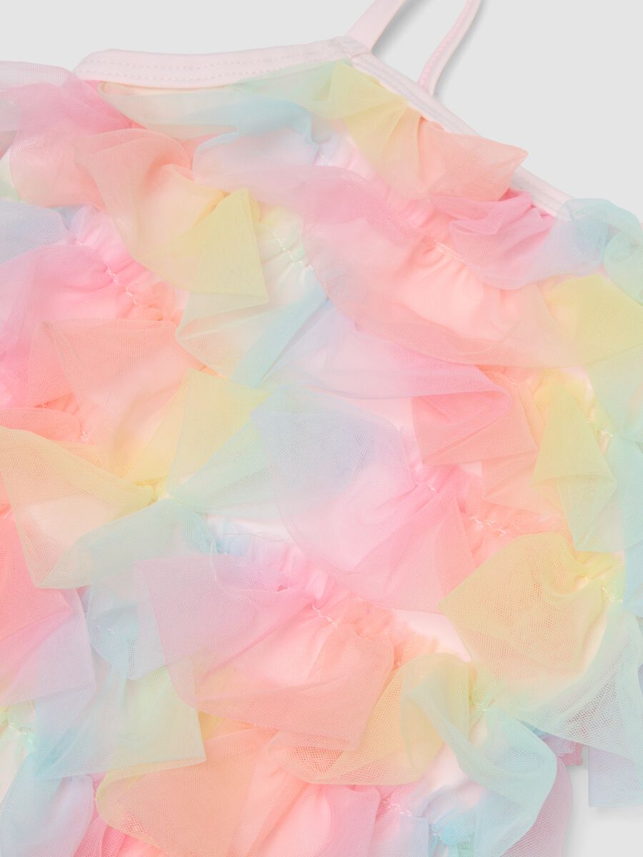 Pink one-piece swimsuit with tulle frills for baby girls_2