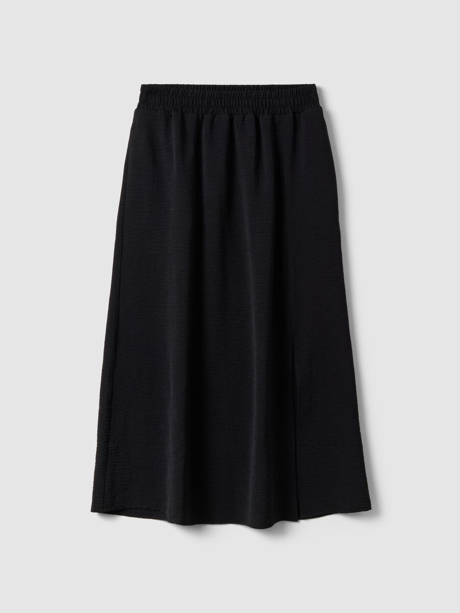 Black long skirt with regular fit, elasticated waist and slit_4