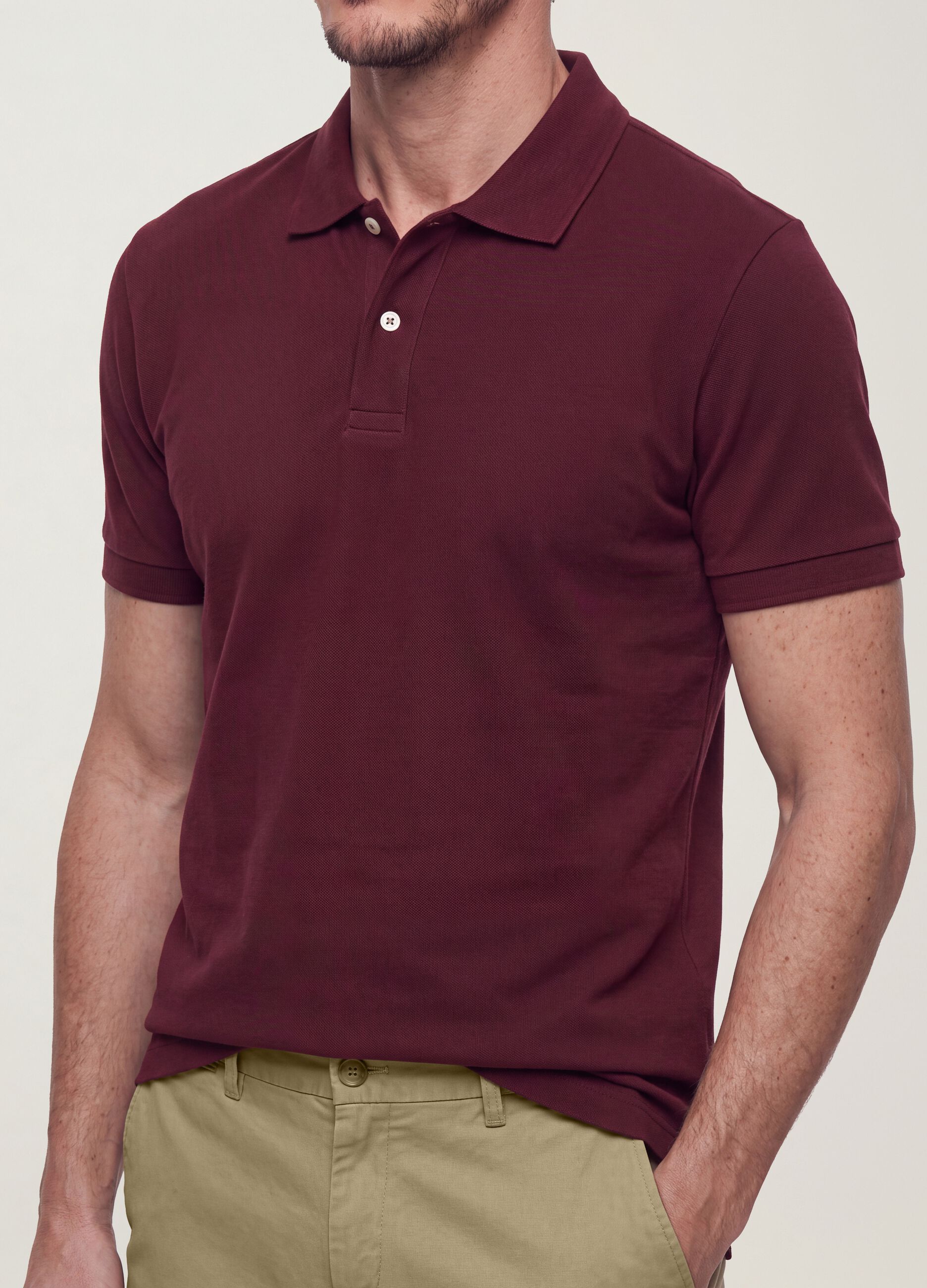 Red pure cotton piqu&eacute; polo shirt with classic collar, regular fit
