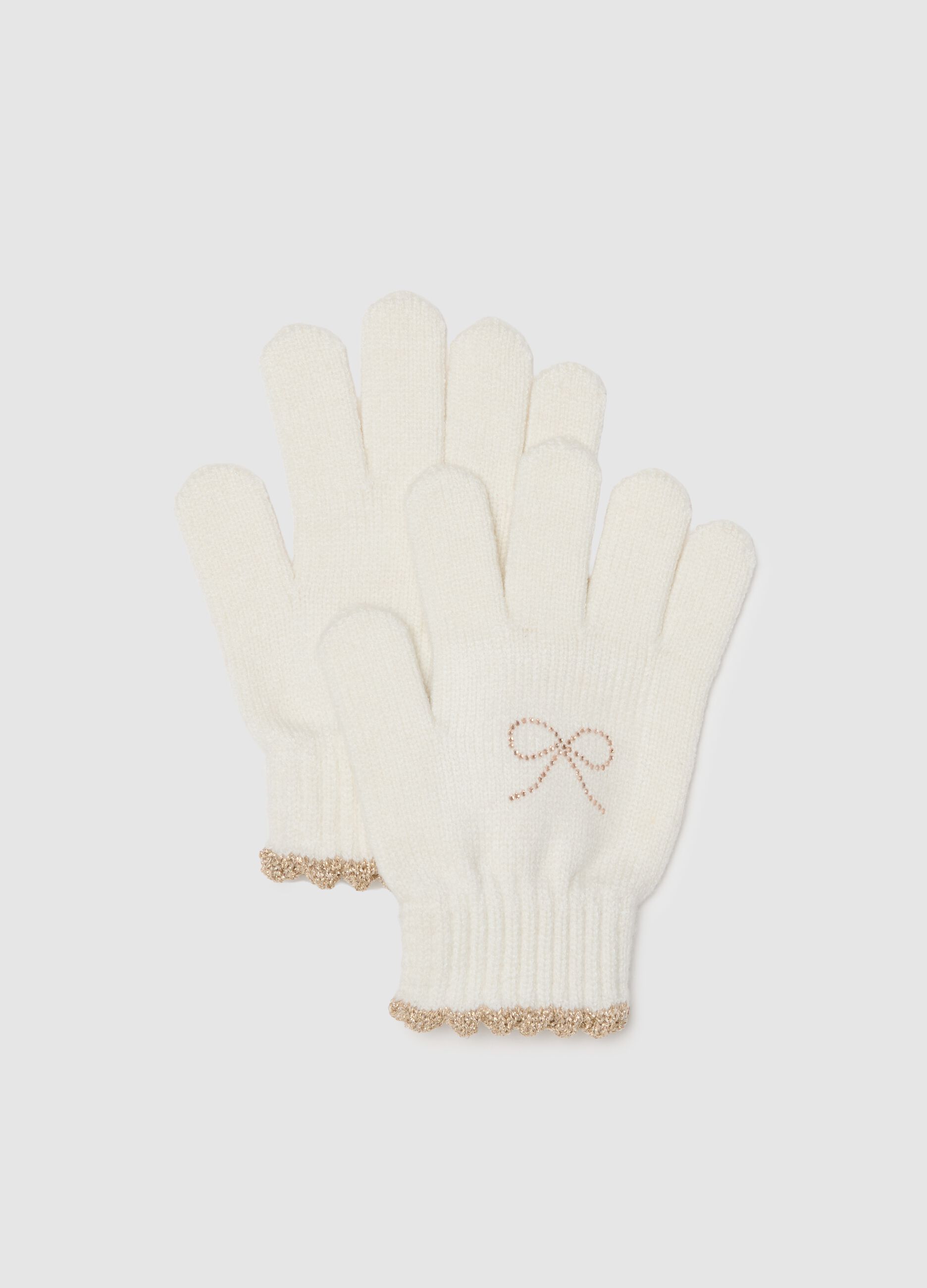 White girl's gloves with bow